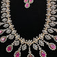 AD  Color Stone Diamond Finish Long Necklace - Red