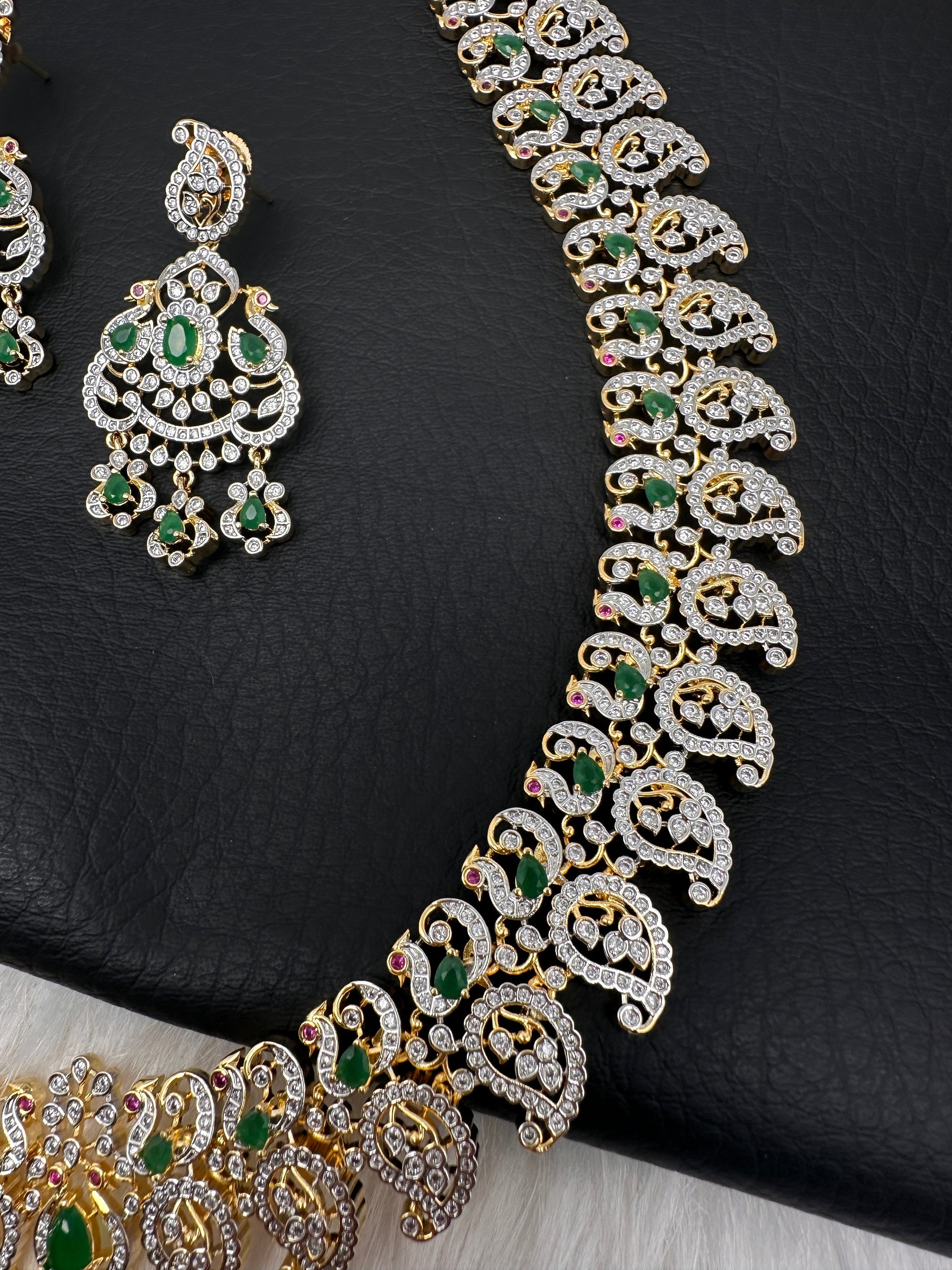 AD  Color Stone Diamond Finish Mango Long Necklace - Green