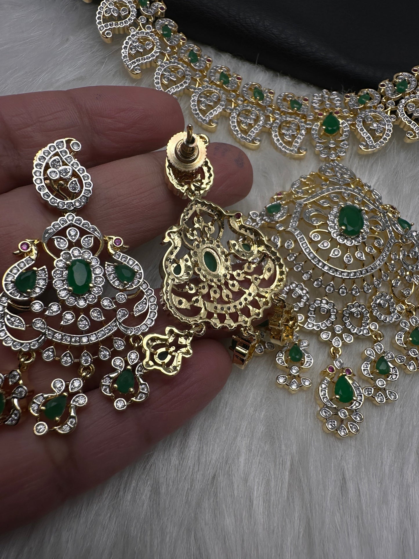 AD  Color Stone Diamond Finish Mango Long Necklace - Green