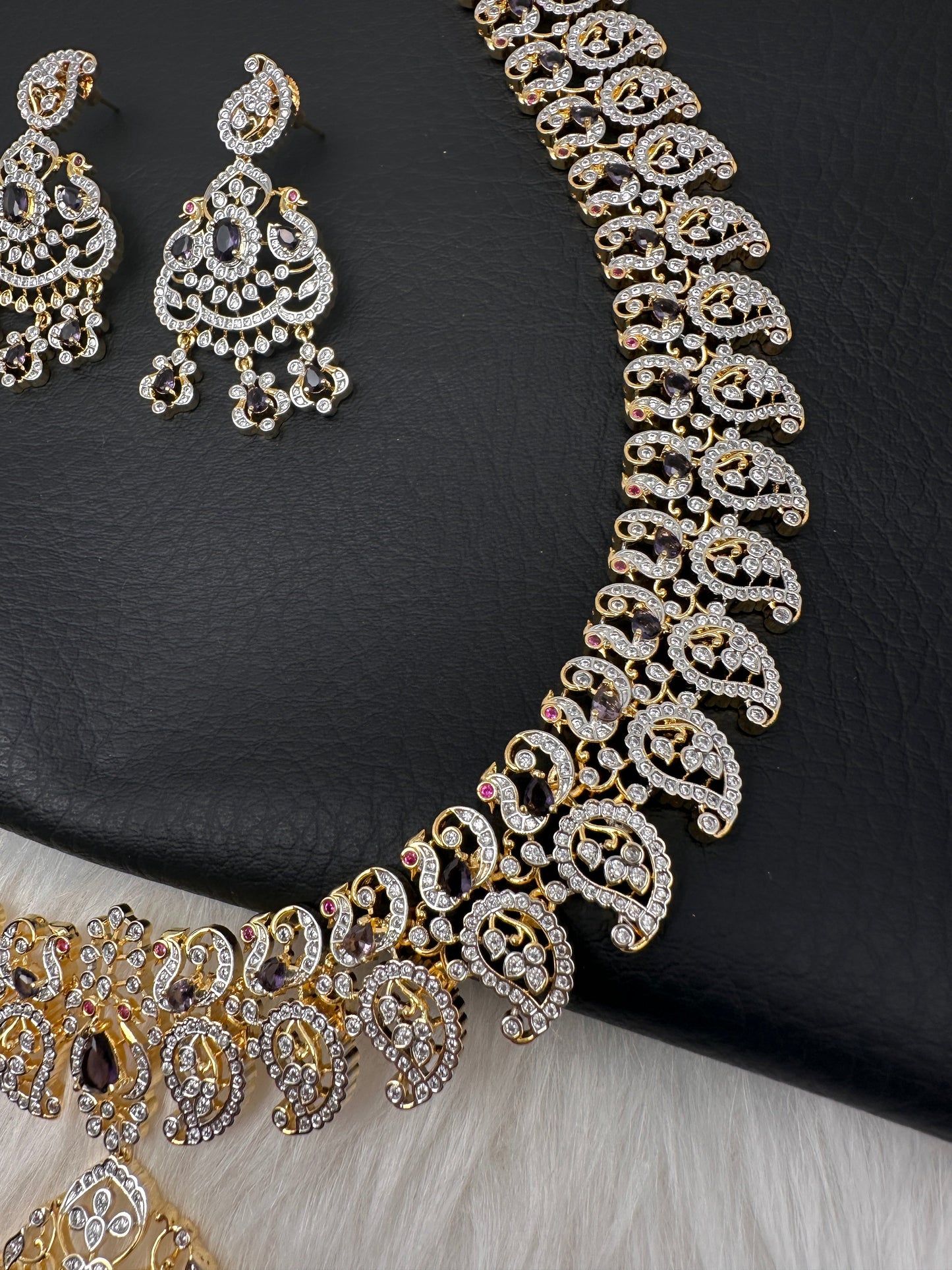 AD  Color Stone Diamond Finish Mango Long Necklace - Purple