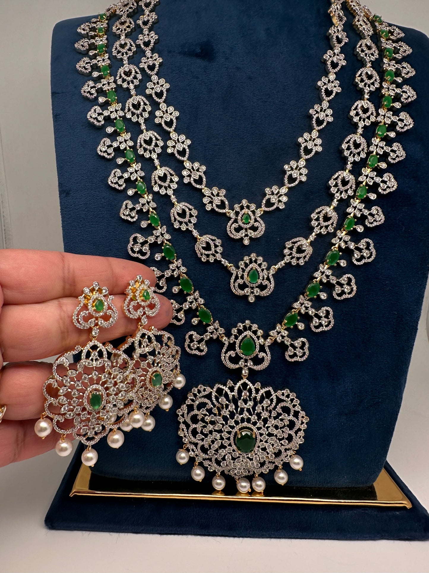 AD  Color Stone Diamond Finish Mango Long Necklace - Green