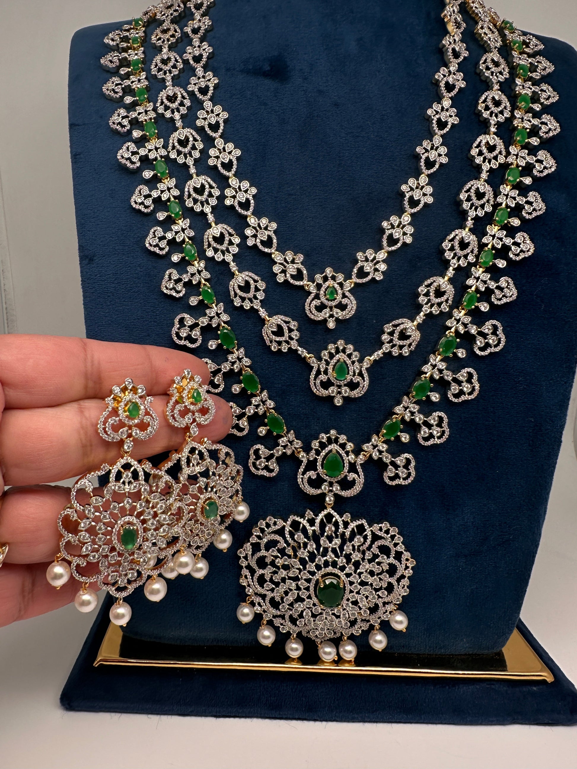 AD  Color Stone Diamond Finish Mango Long Necklace - Green