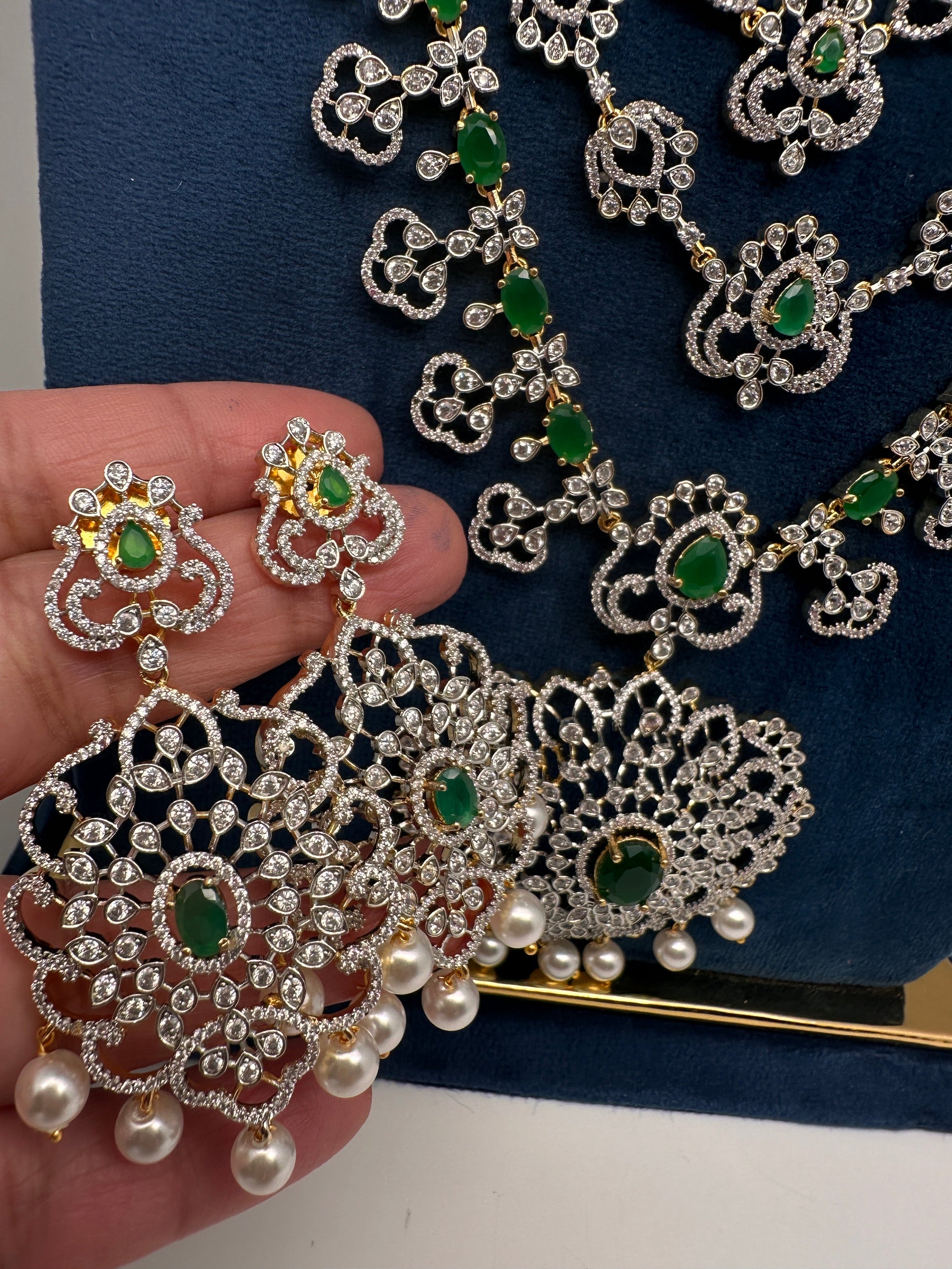 AD  Color Stone Diamond Finish Mango Long Necklace - Green