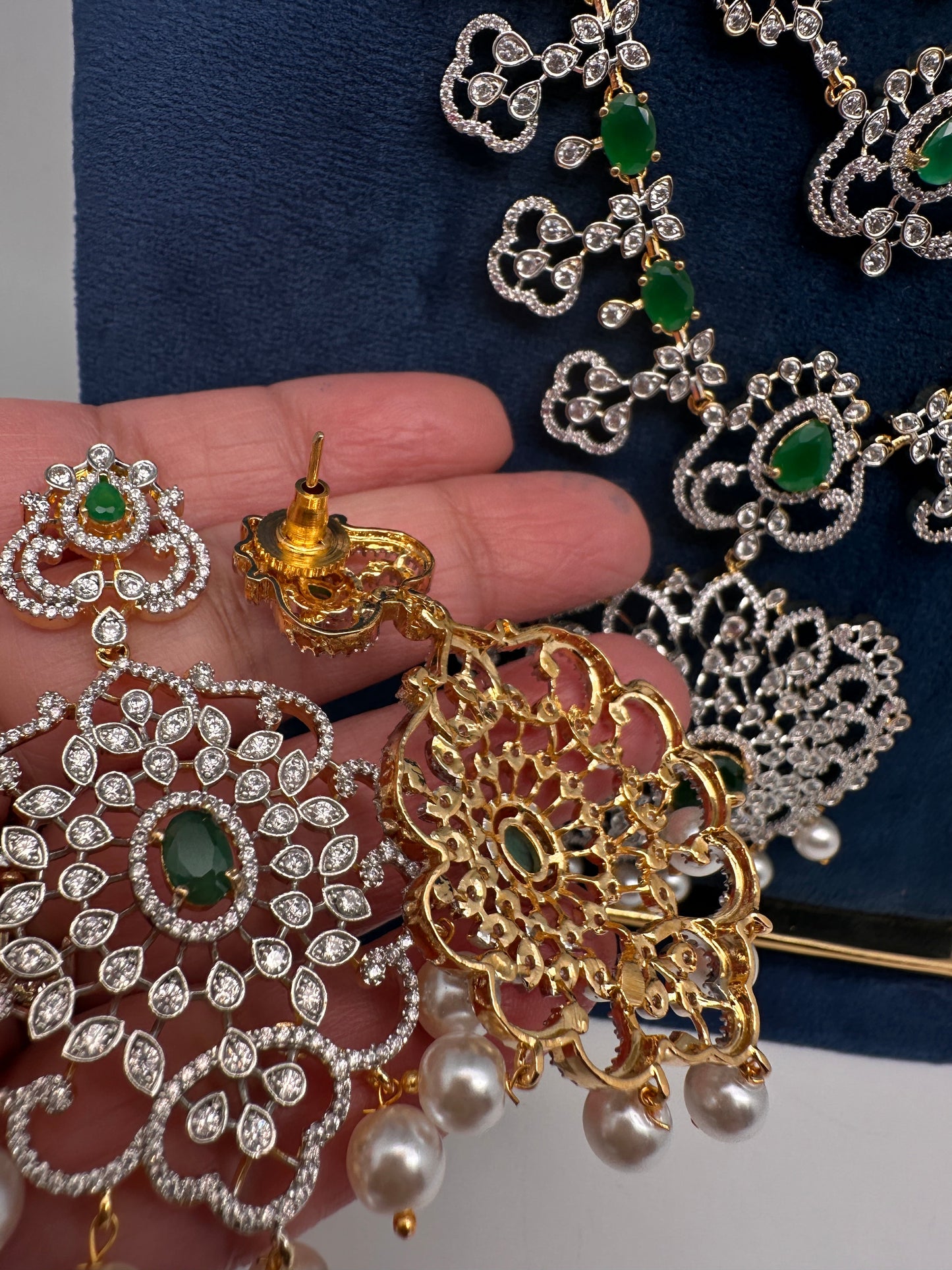 AD  Color Stone Diamond Finish Mango Long Necklace - Green