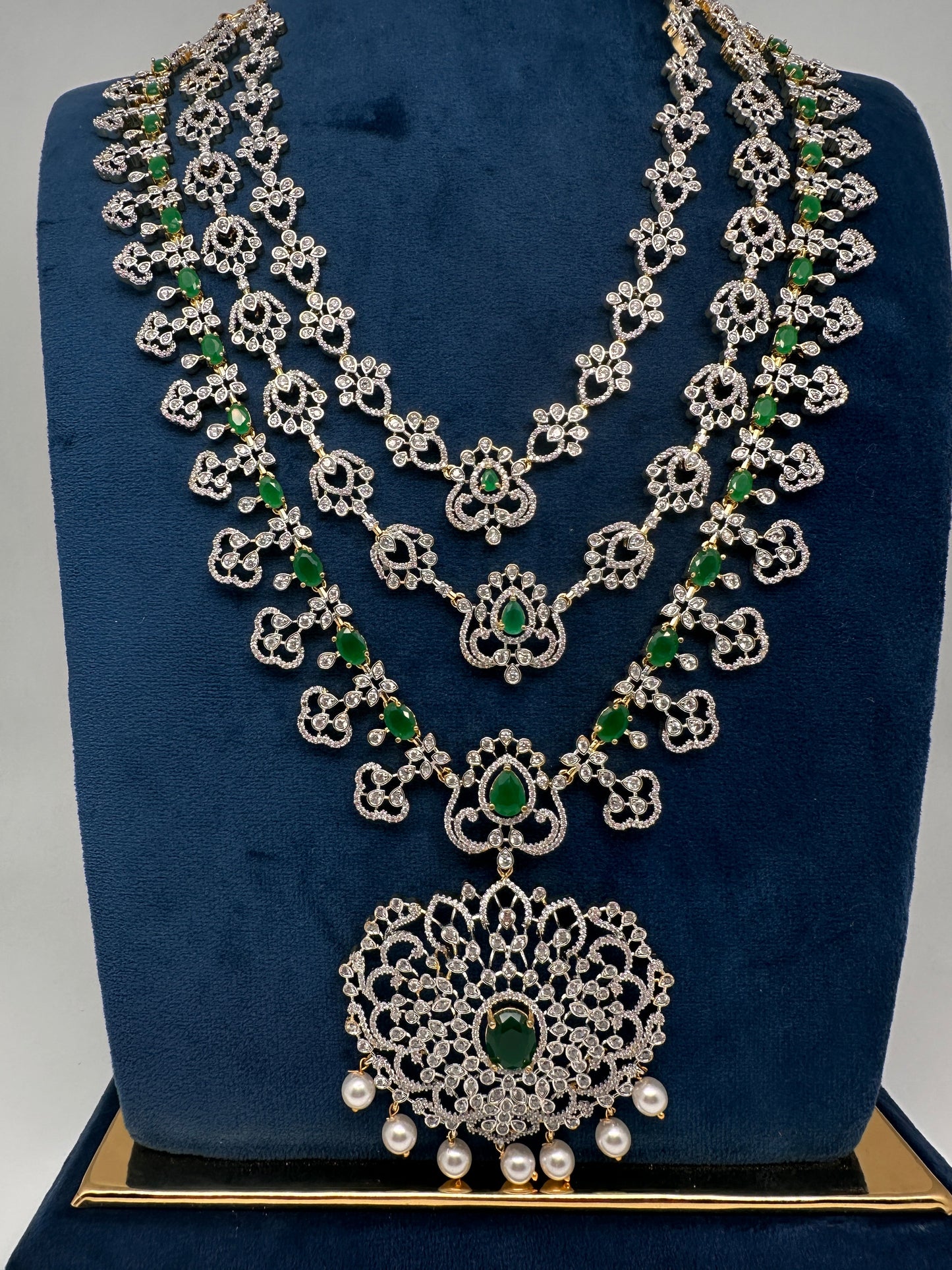 AD  Color Stone Diamond Finish Mango Long Necklace - Green