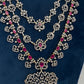AD  Color Stone Multi Layer Long Necklace - Red