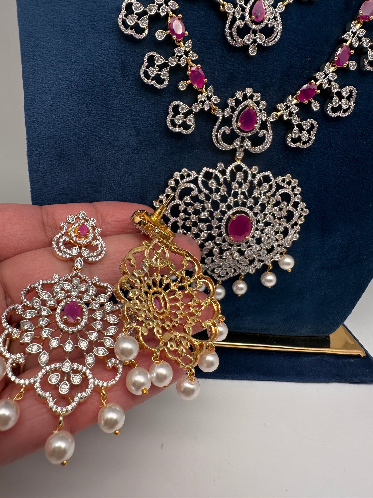 AD  Color Stone Multi Layer Long Necklace - Red