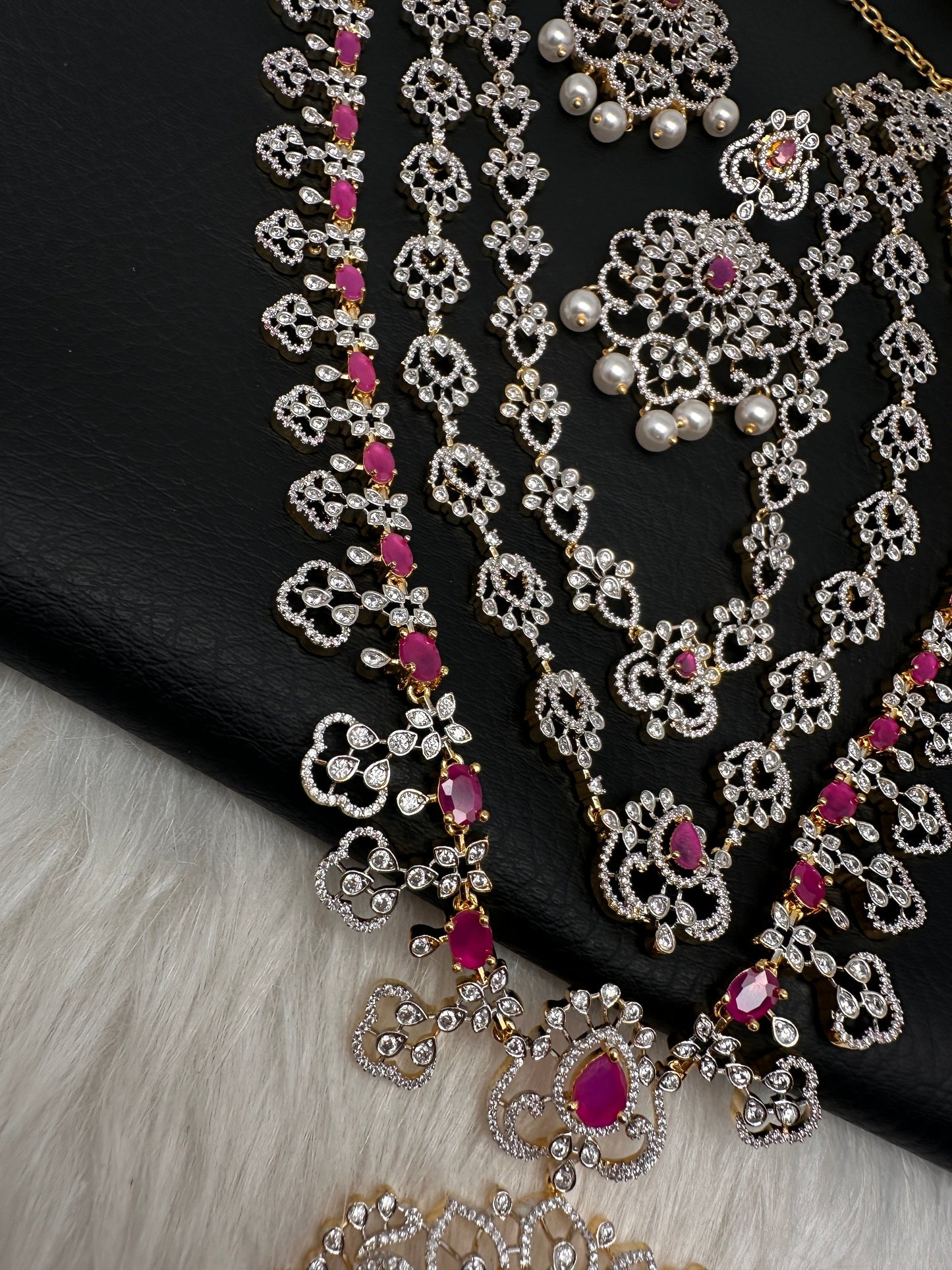 AD  Color Stone Multi Layer Long Necklace - Red