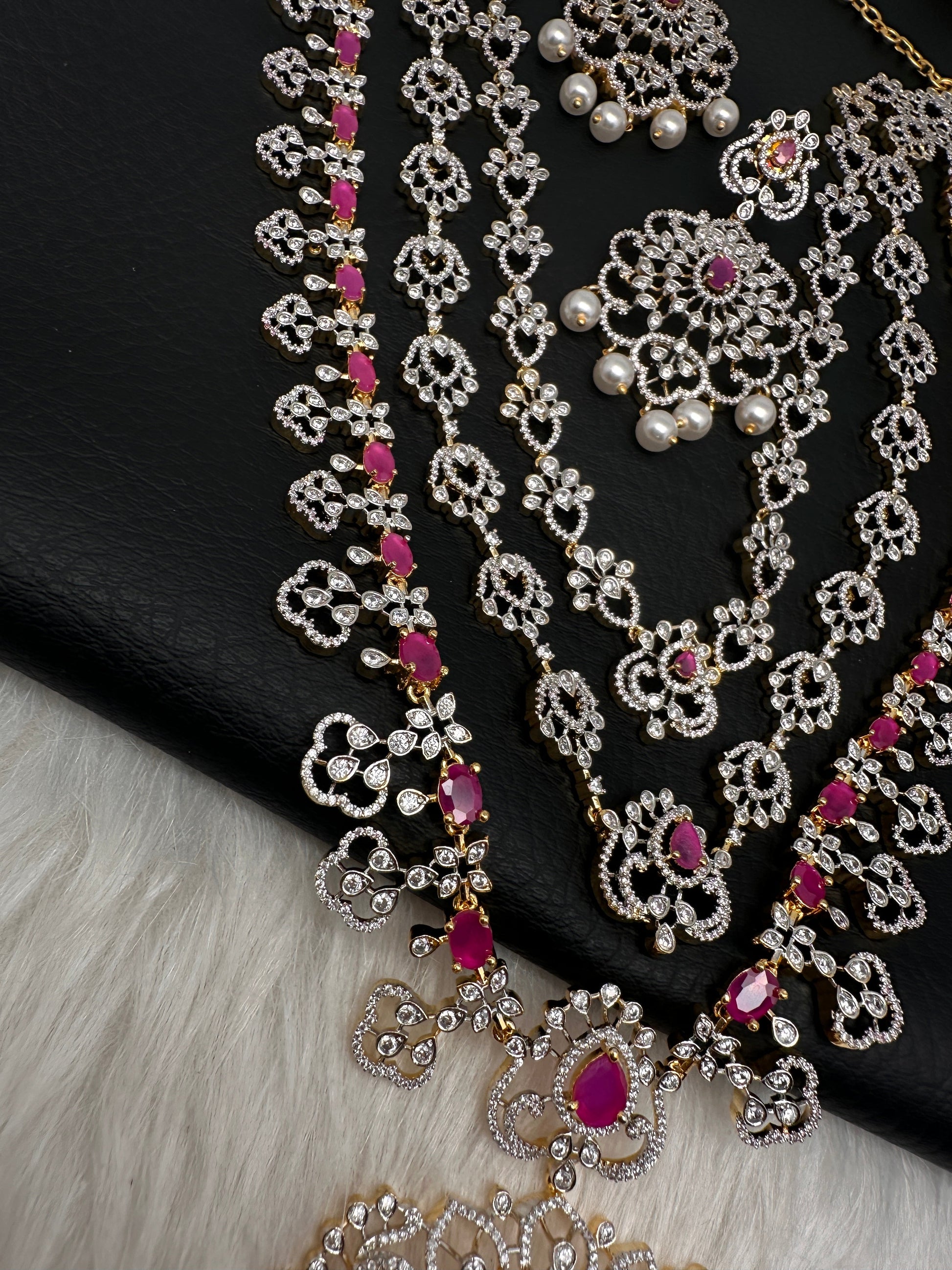 AD  Color Stone Multi Layer Long Necklace - Red