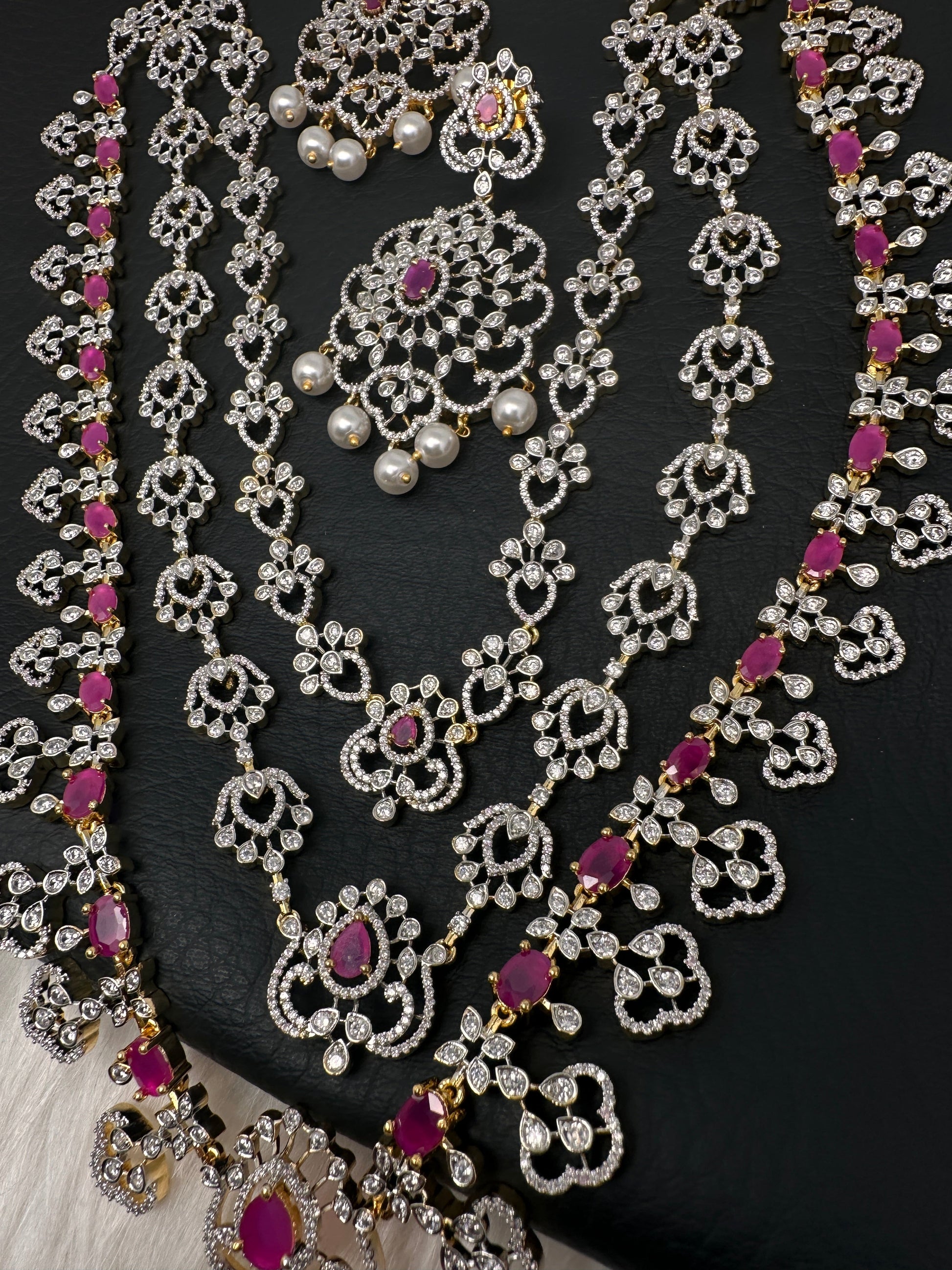 AD  Color Stone Multi Layer Long Necklace - Red