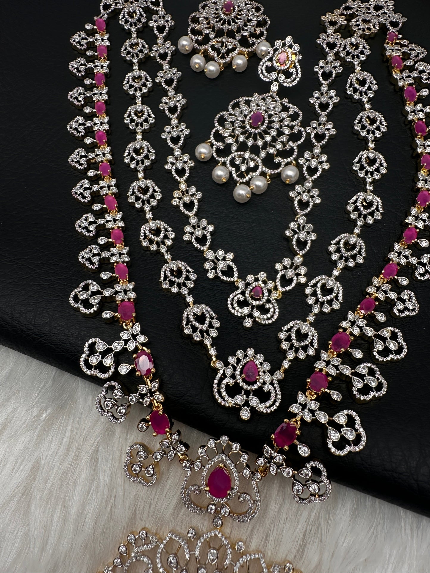 AD  Color Stone Multi Layer Long Necklace - Red