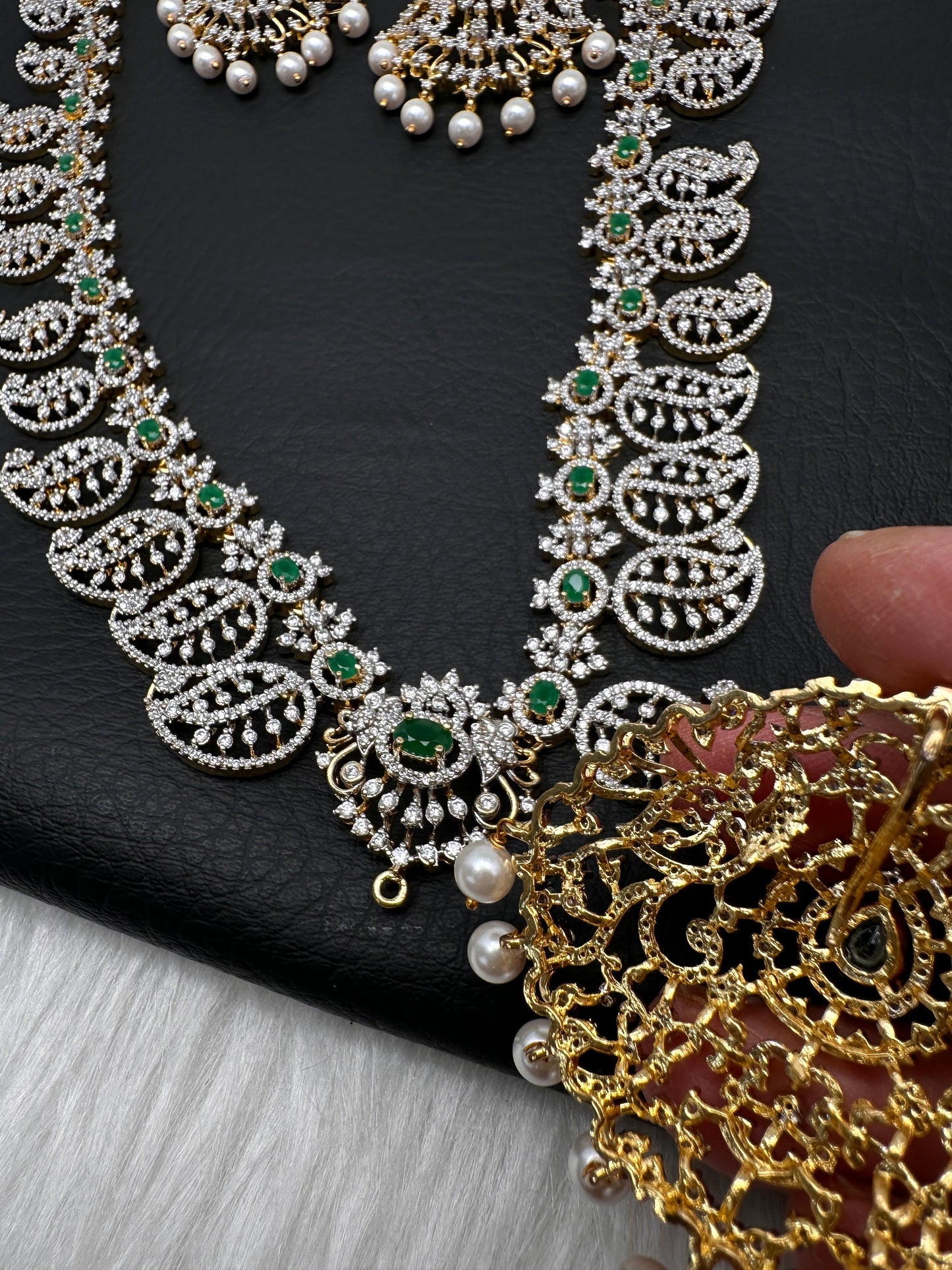 Mango Mala AD  Color Stone Detachable Pendent Long Necklace - Green