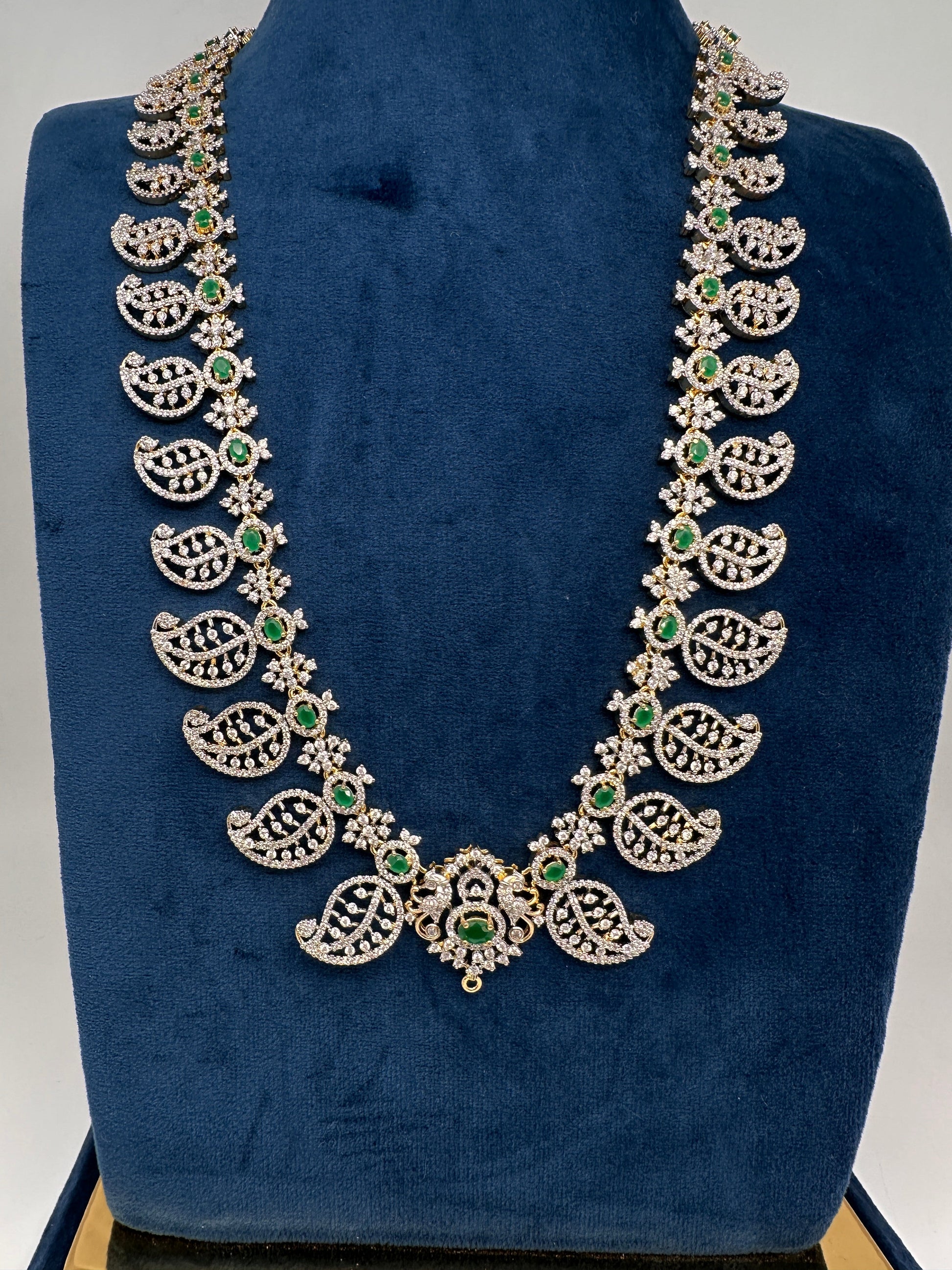 Mango Mala AD  Color Stone Detachable Pendent Long Necklace - Green