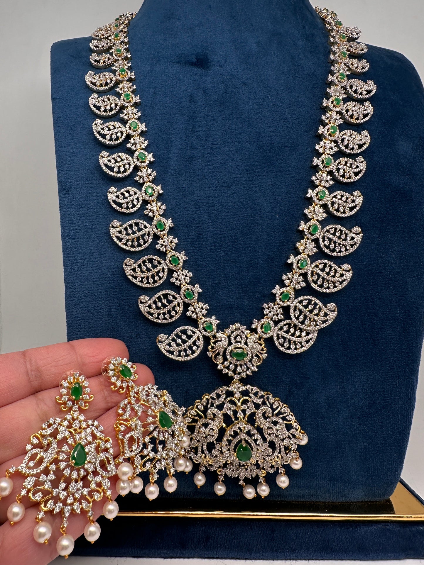 Mango Mala AD  Color Stone Detachable Pendent Long Necklace - Green