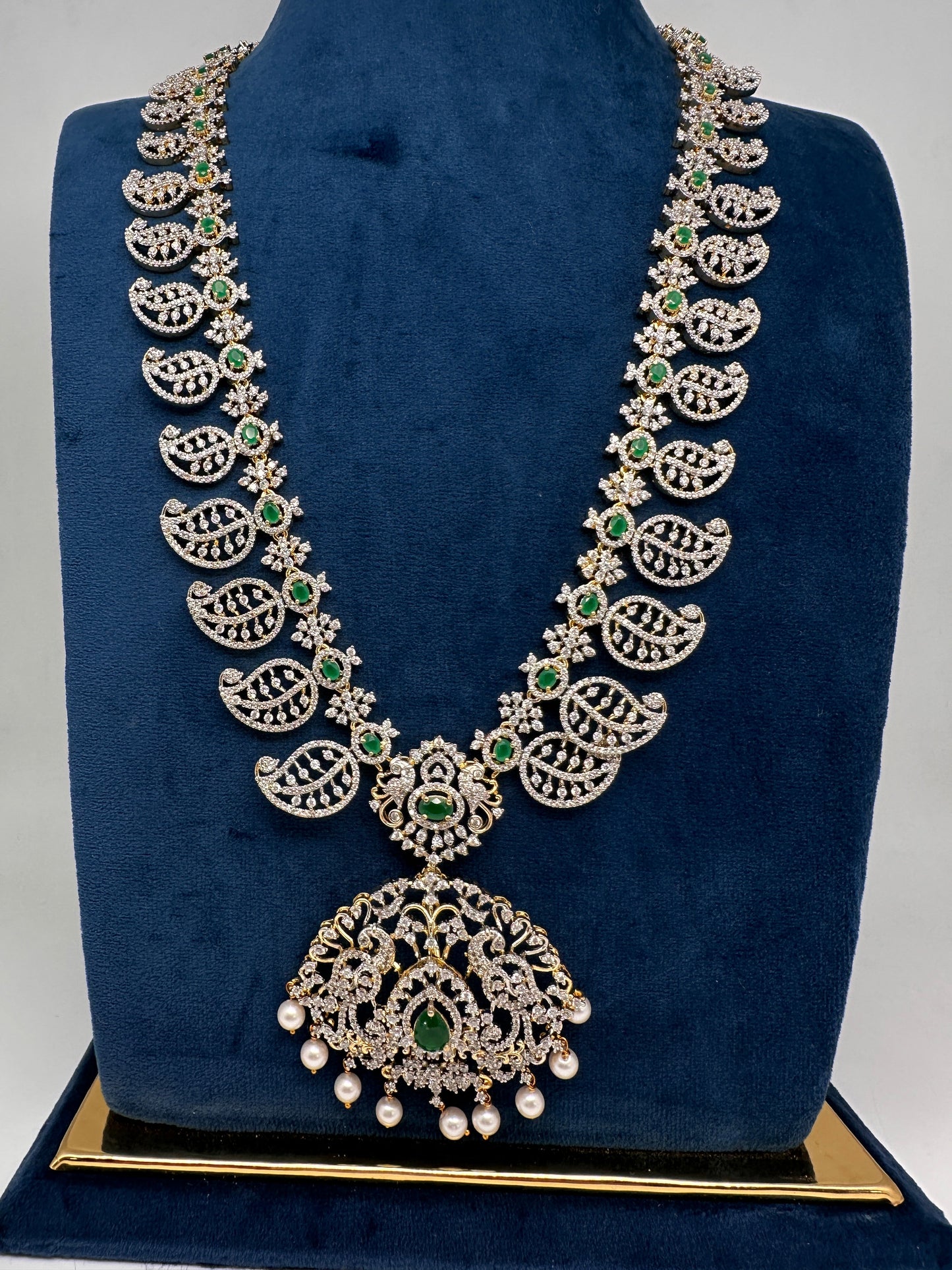 Mango Mala AD  Color Stone Detachable Pendent Long Necklace - Green