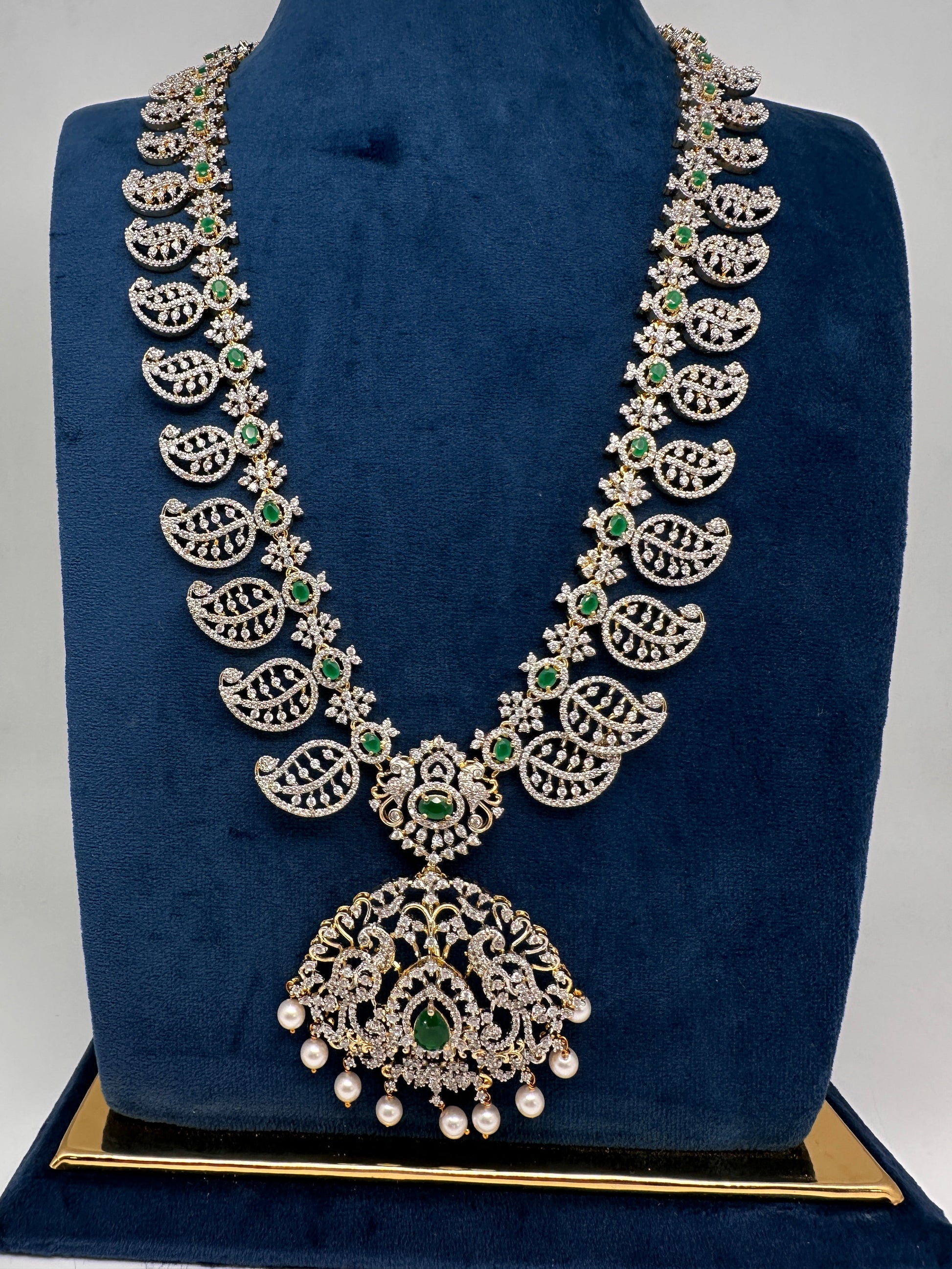 Mango Mala AD  Color Stone Detachable Pendent Long Necklace - Green