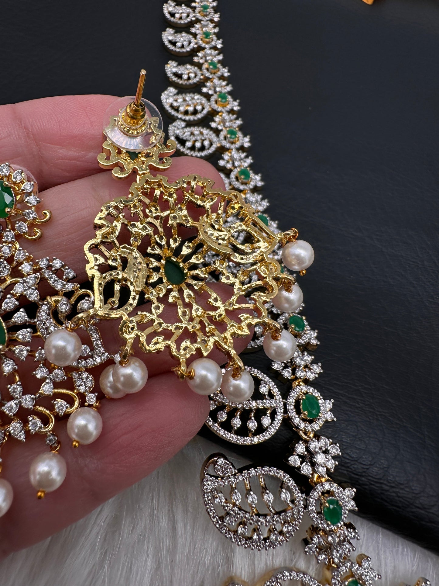 Mango Mala AD  Color Stone Detachable Pendent Long Necklace - Green