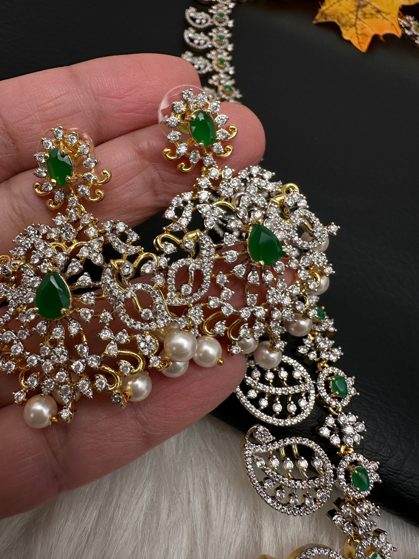 Mango Mala AD  Color Stone Detachable Pendent Long Necklace - Green