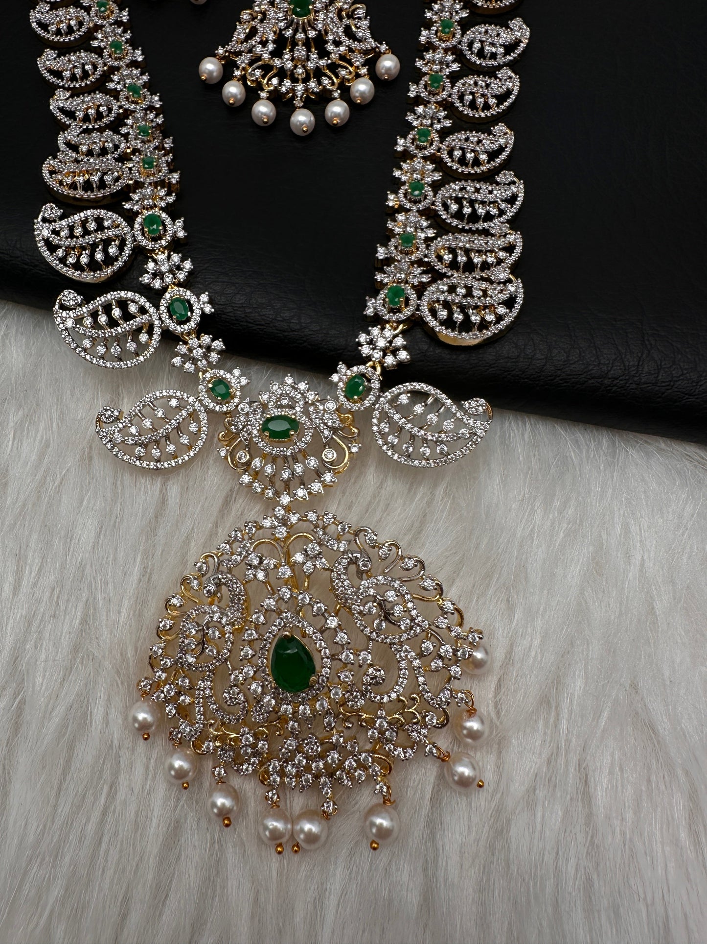 Mango Mala AD  Color Stone Detachable Pendent Long Necklace - Green