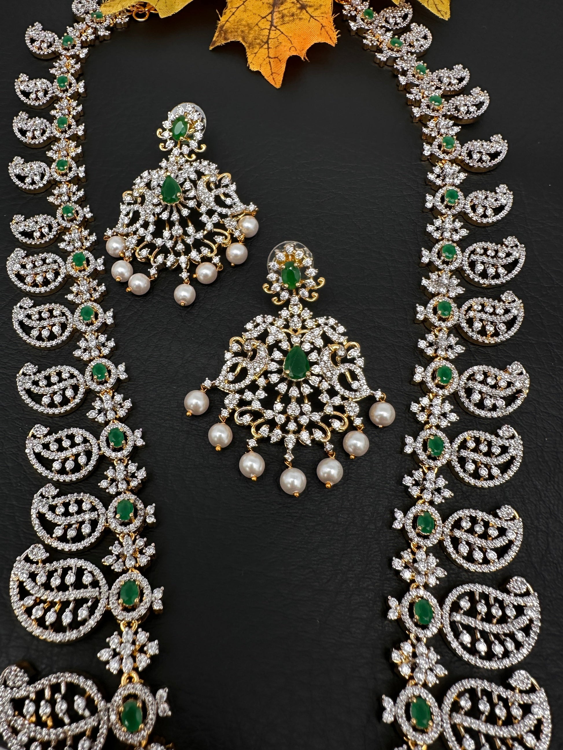 Mango Mala AD  Color Stone Detachable Pendent Long Necklace - Green