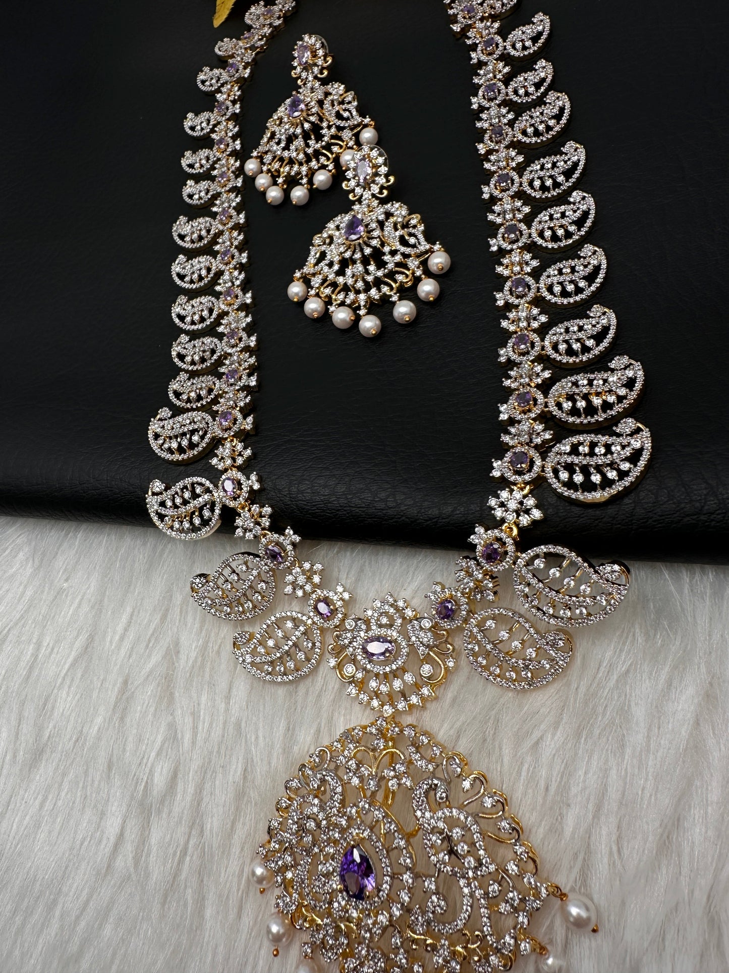 Mango Mala AD  Color Stone Detachable Pendent Long Necklace - Purple