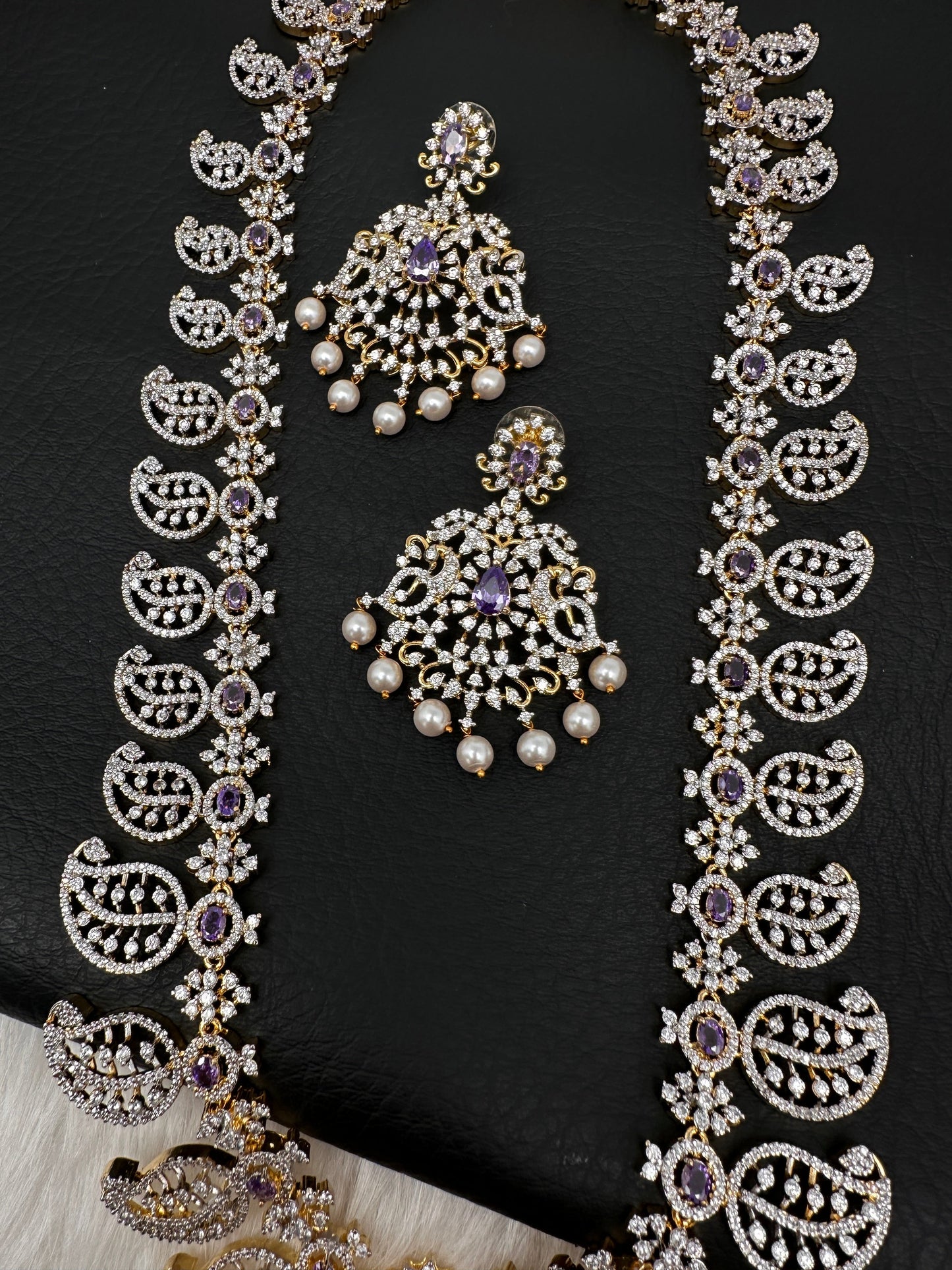 Mango Mala AD  Color Stone Detachable Pendent Long Necklace - Purple