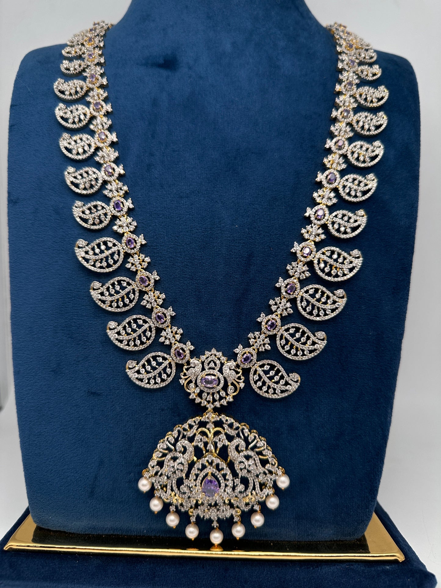 Mango Mala AD  Color Stone Detachable Pendent Long Necklace - Purple