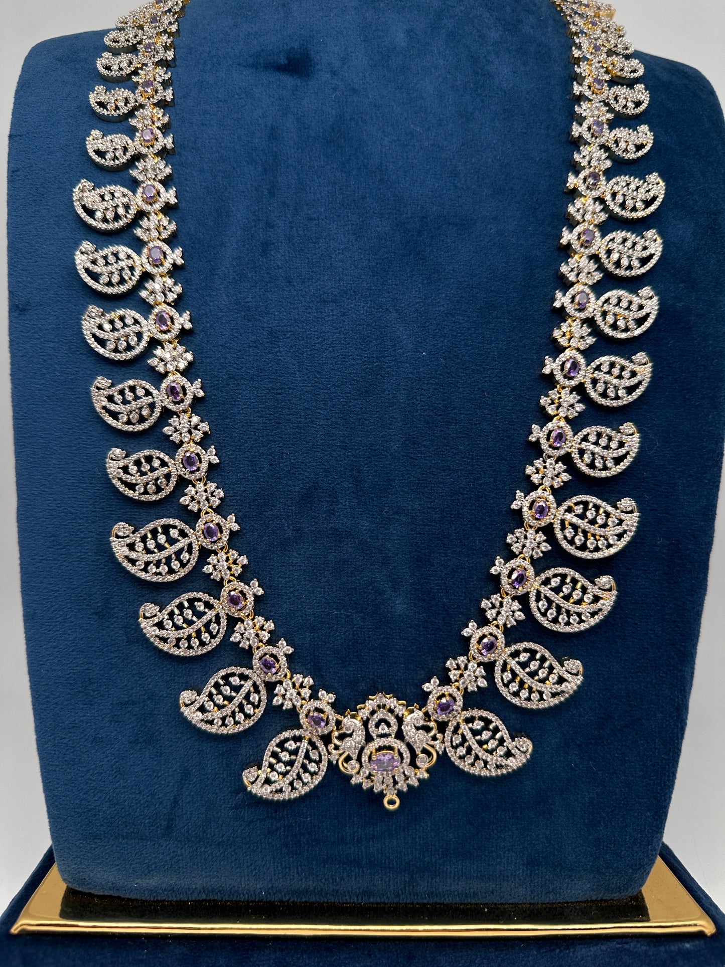 Mango Mala AD  Color Stone Detachable Pendent Long Necklace - Purple