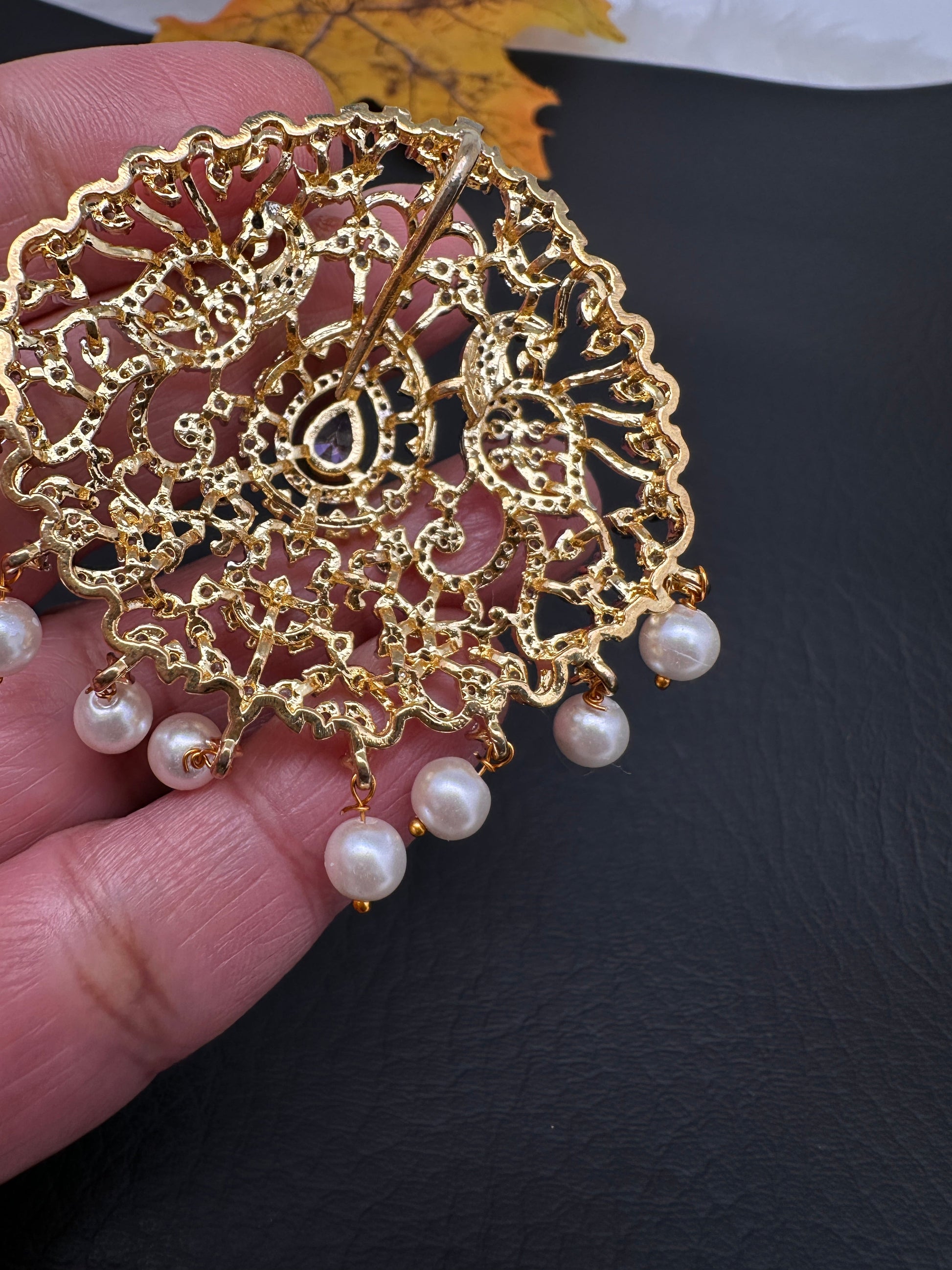 Mango Mala AD  Color Stone Detachable Pendent Long Necklace - Purple