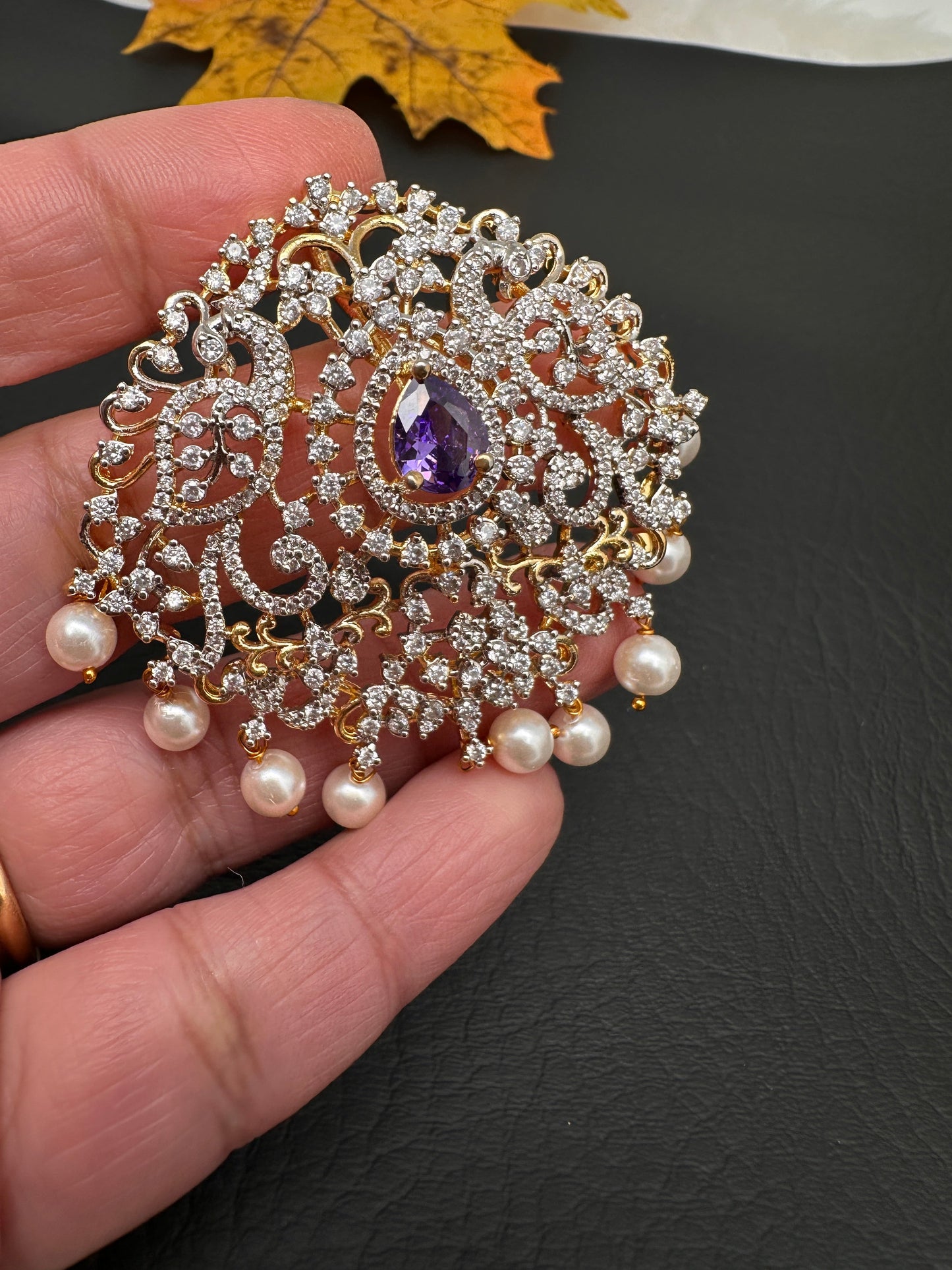 Mango Mala AD  Color Stone Detachable Pendent Long Necklace - Purple