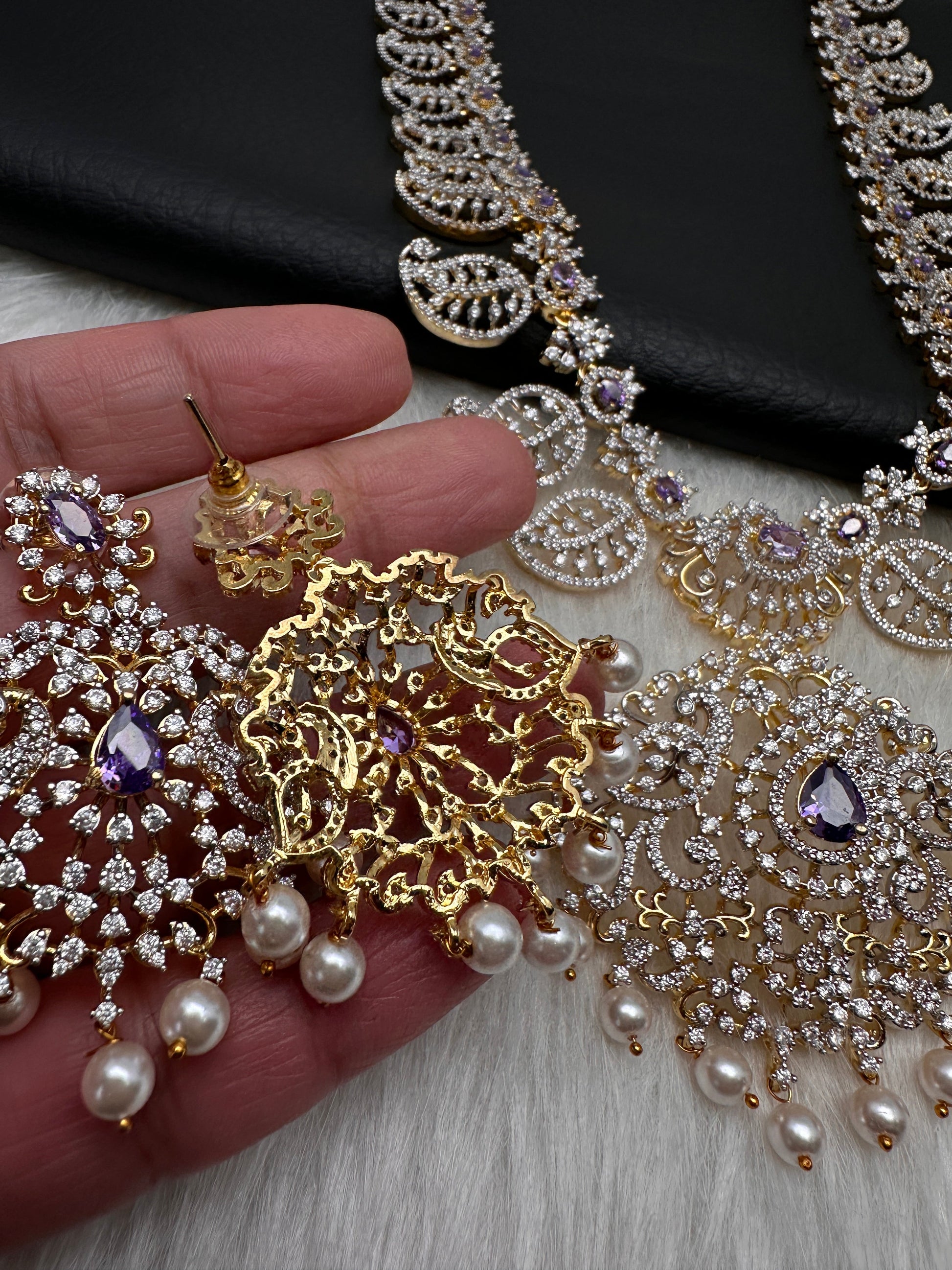 Mango Mala AD  Color Stone Detachable Pendent Long Necklace - Purple