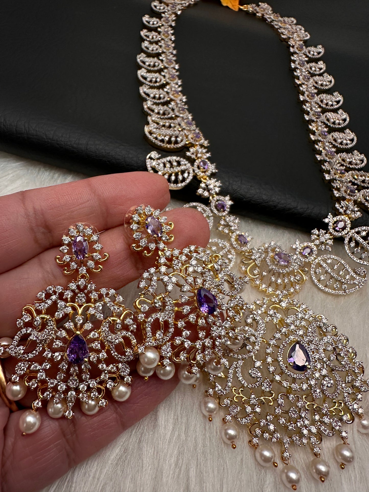 Mango Mala AD  Color Stone Detachable Pendent Long Necklace - Purple