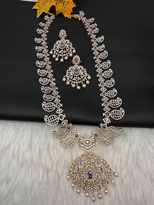 Mango Mala AD  Color Stone Detachable Pendent Long Necklace - Purple