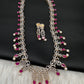 AD Pearls Color Stone Long Necklace - Red
