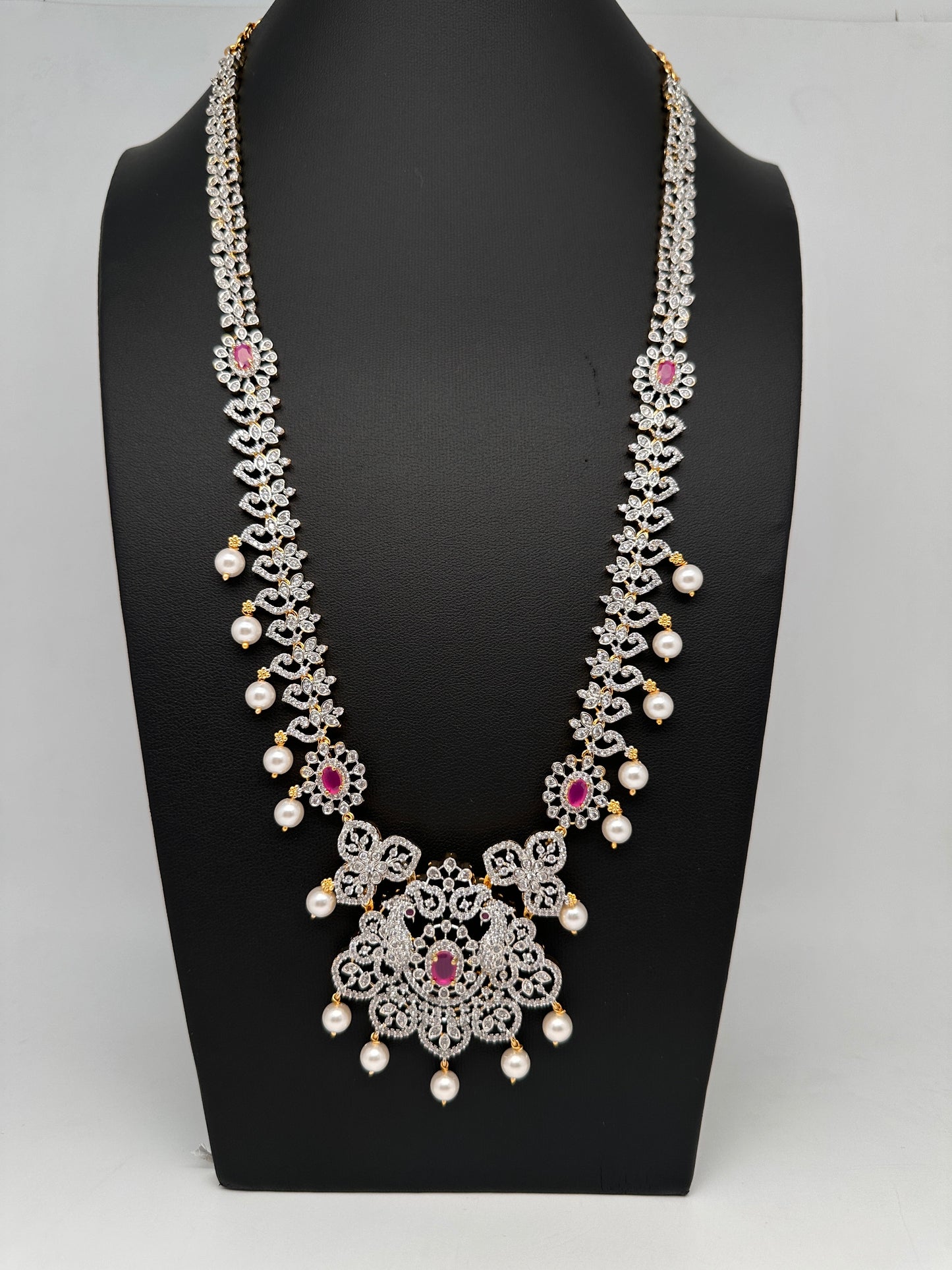 AD Peacock Color Stone Long Necklace - Green