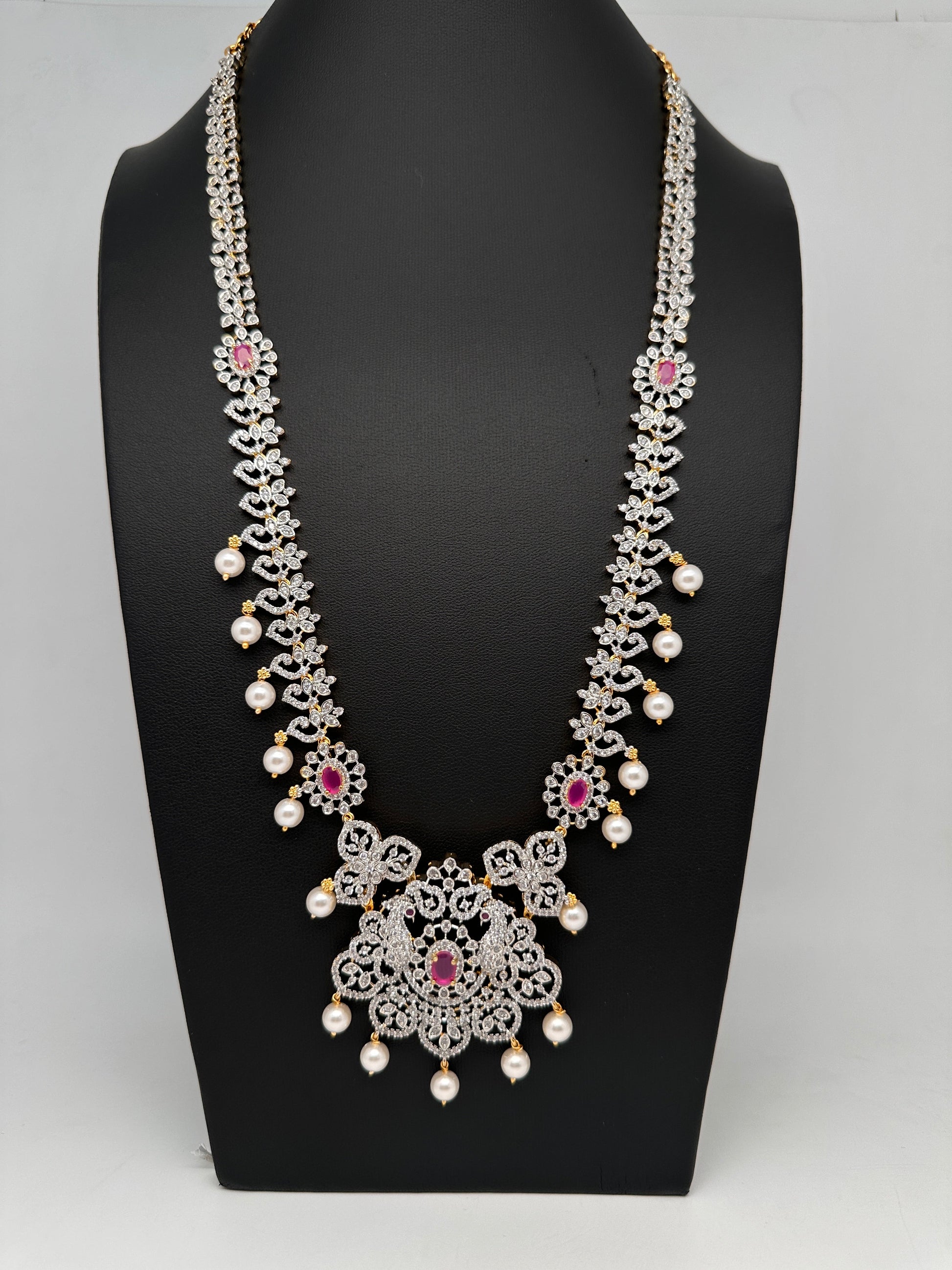 AD Peacock Color Stone Long Necklace - Green