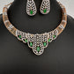 AD  Color Stone Short Neckline Necklace - Green