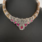 AD  Color Stone Short Neckline Necklace - Red