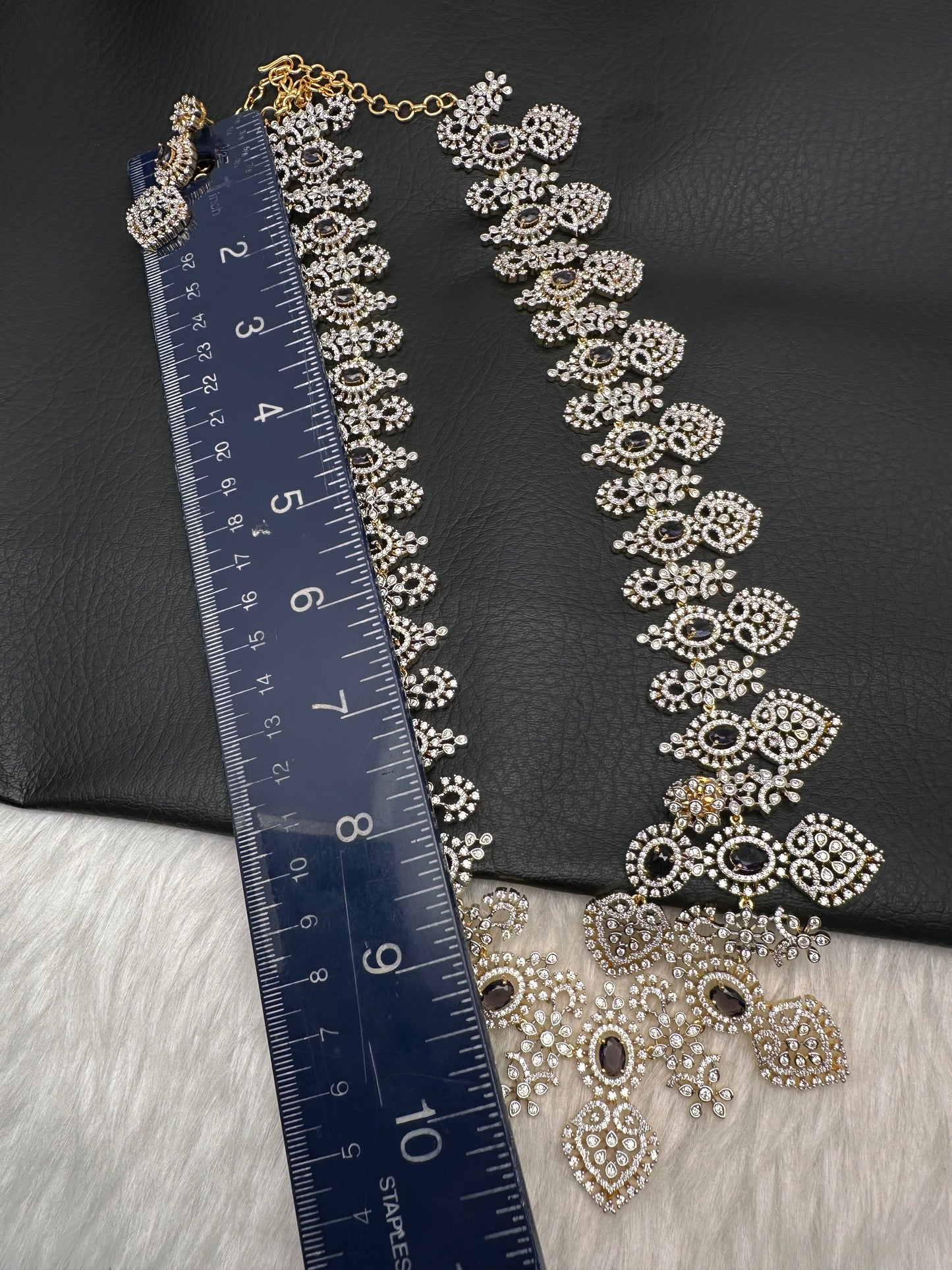 AD Long Diamond Finish Necklace - Purple