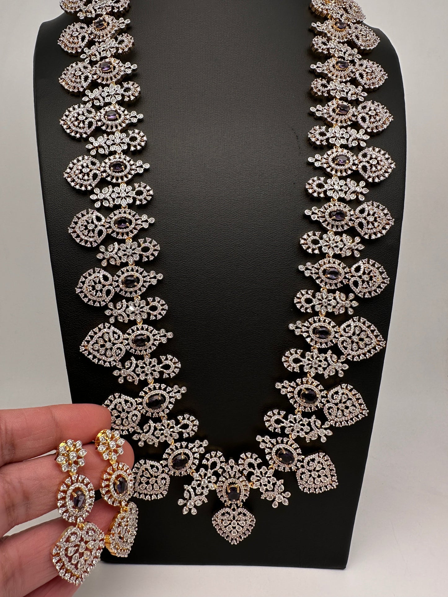 AD Long Diamond Finish Necklace - Purple