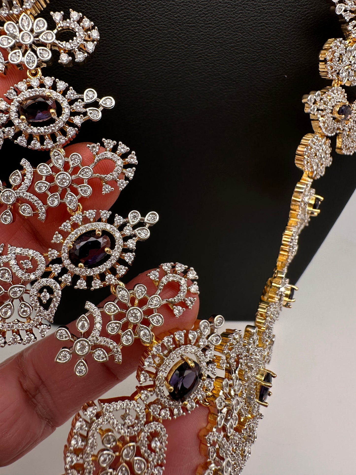 AD Long Diamond Finish Necklace - Purple