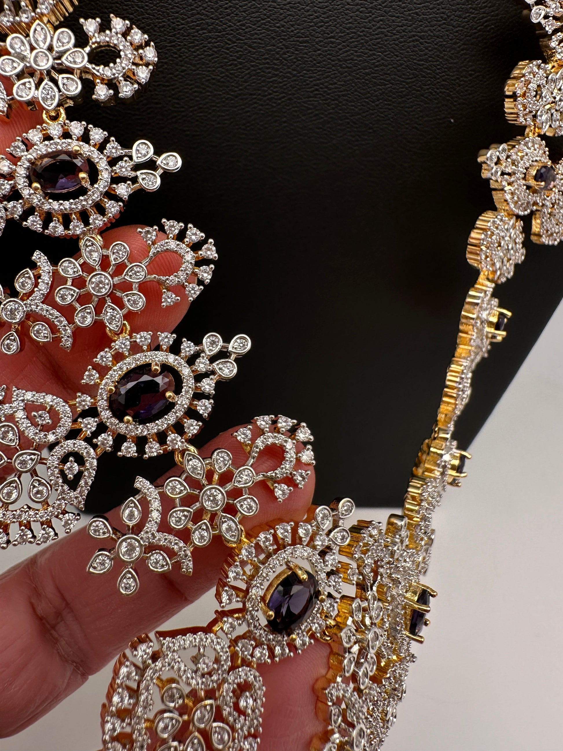 AD Long Diamond Finish Necklace - Purple