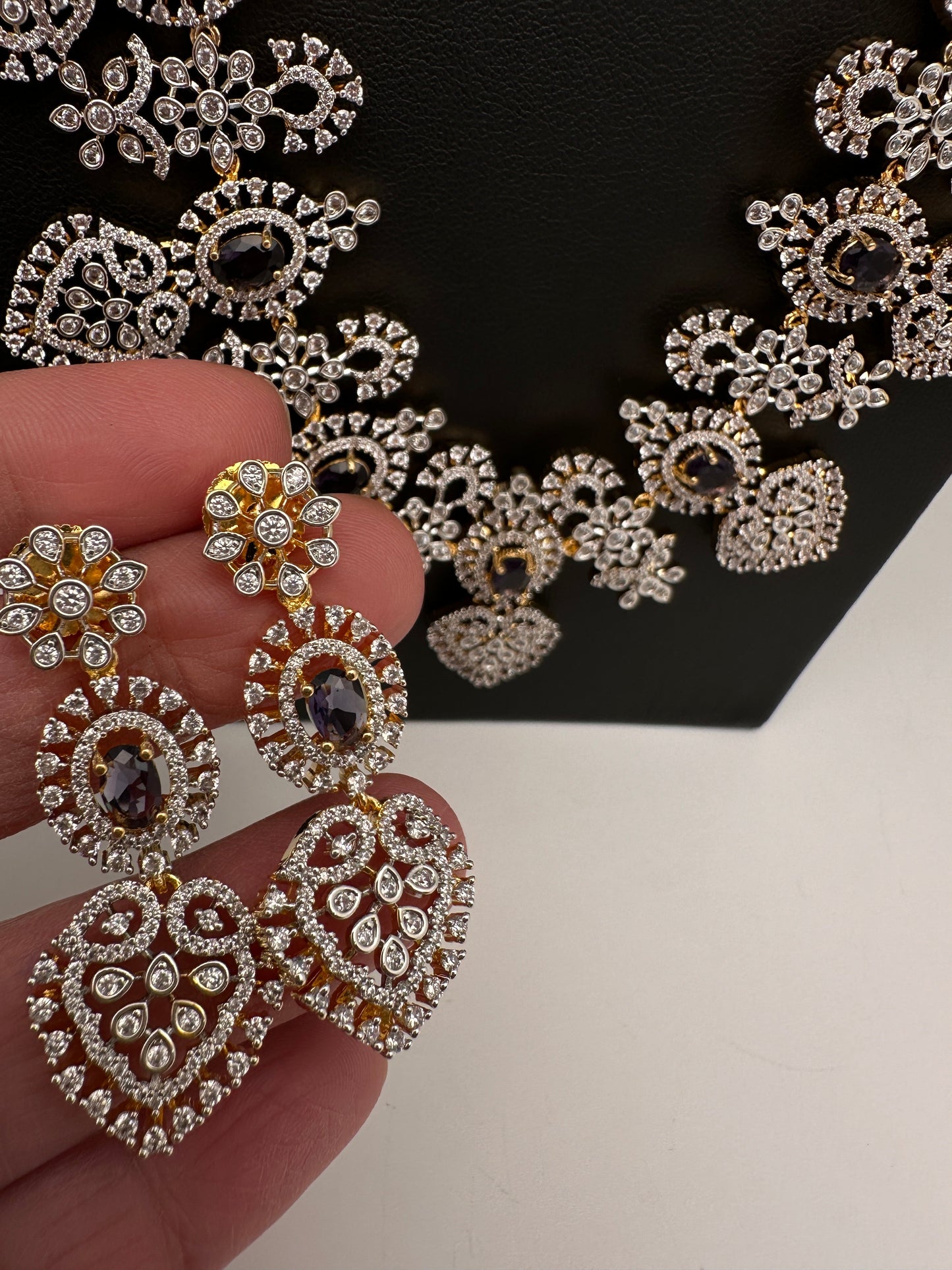 AD Long Diamond Finish Necklace - Purple