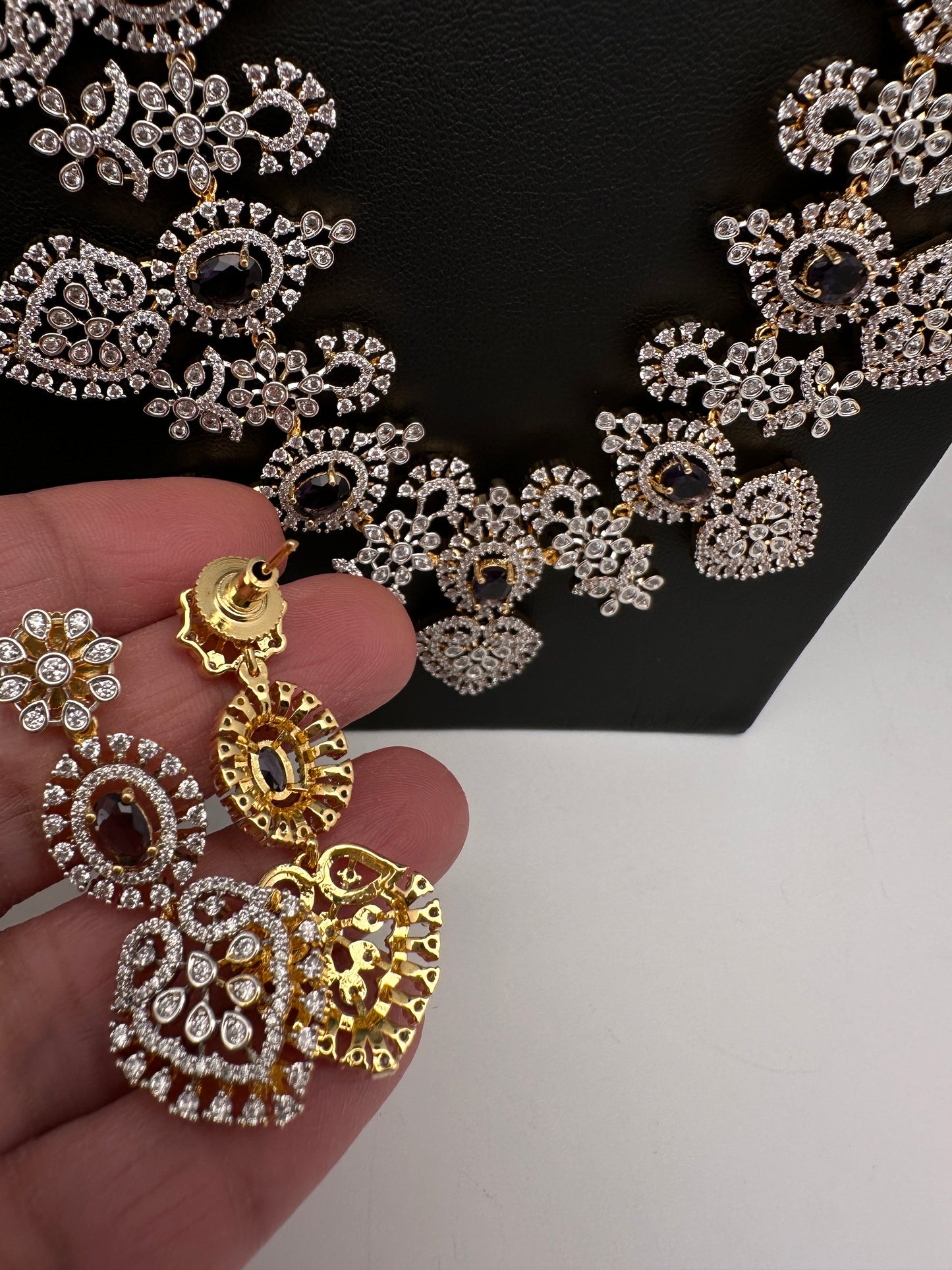 AD Long Diamond Finish Necklace - Purple