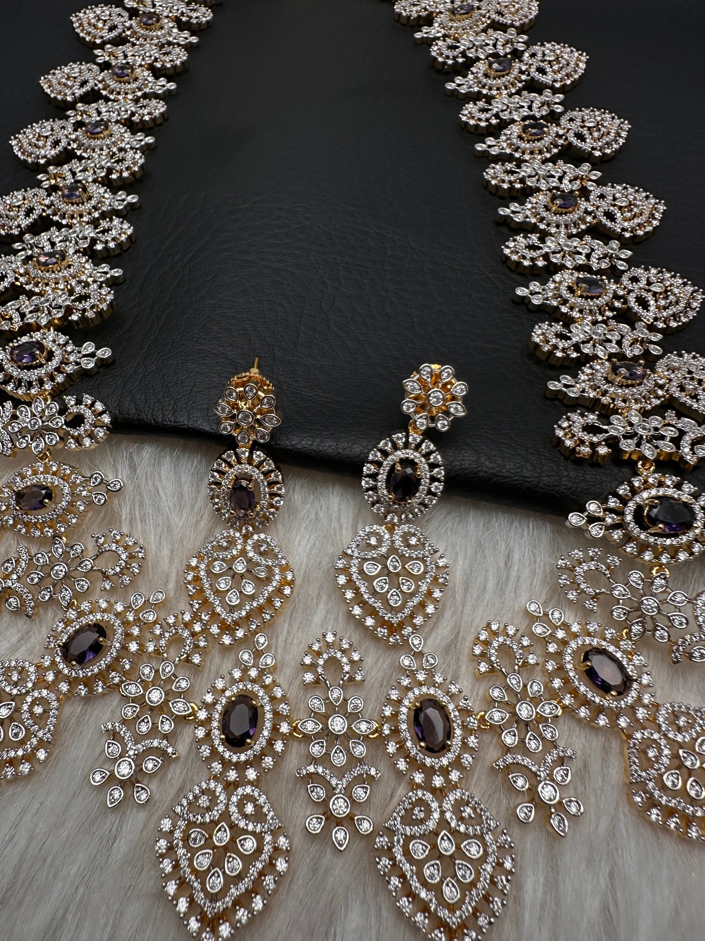 AD Long Diamond Finish Necklace - Purple