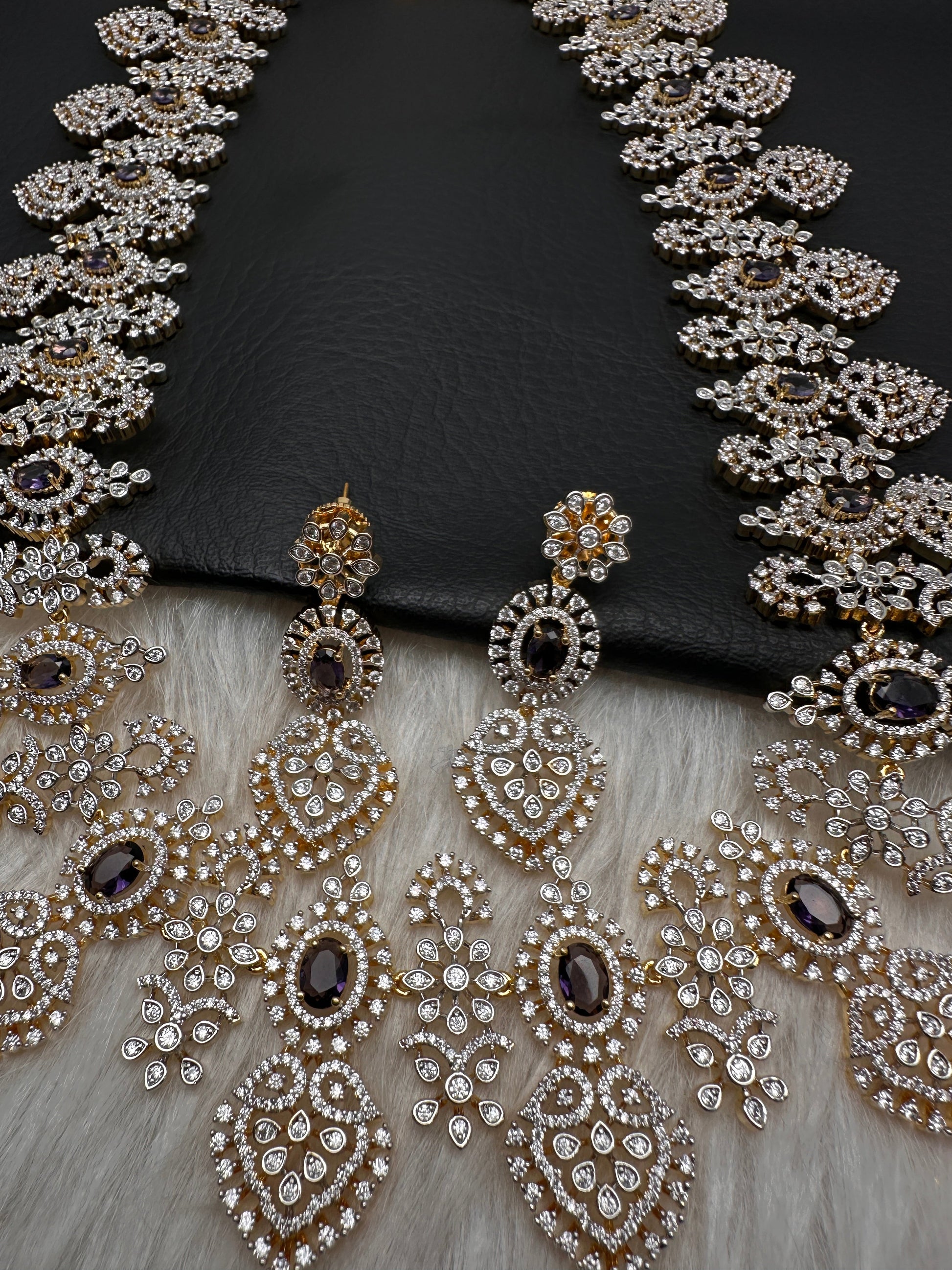 AD Long Diamond Finish Necklace - Purple