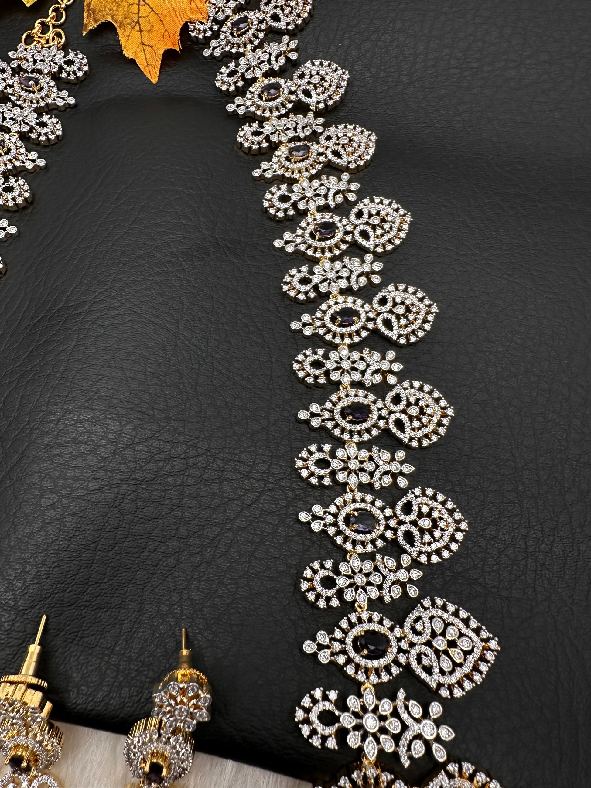 AD Long Diamond Finish Necklace - Purple