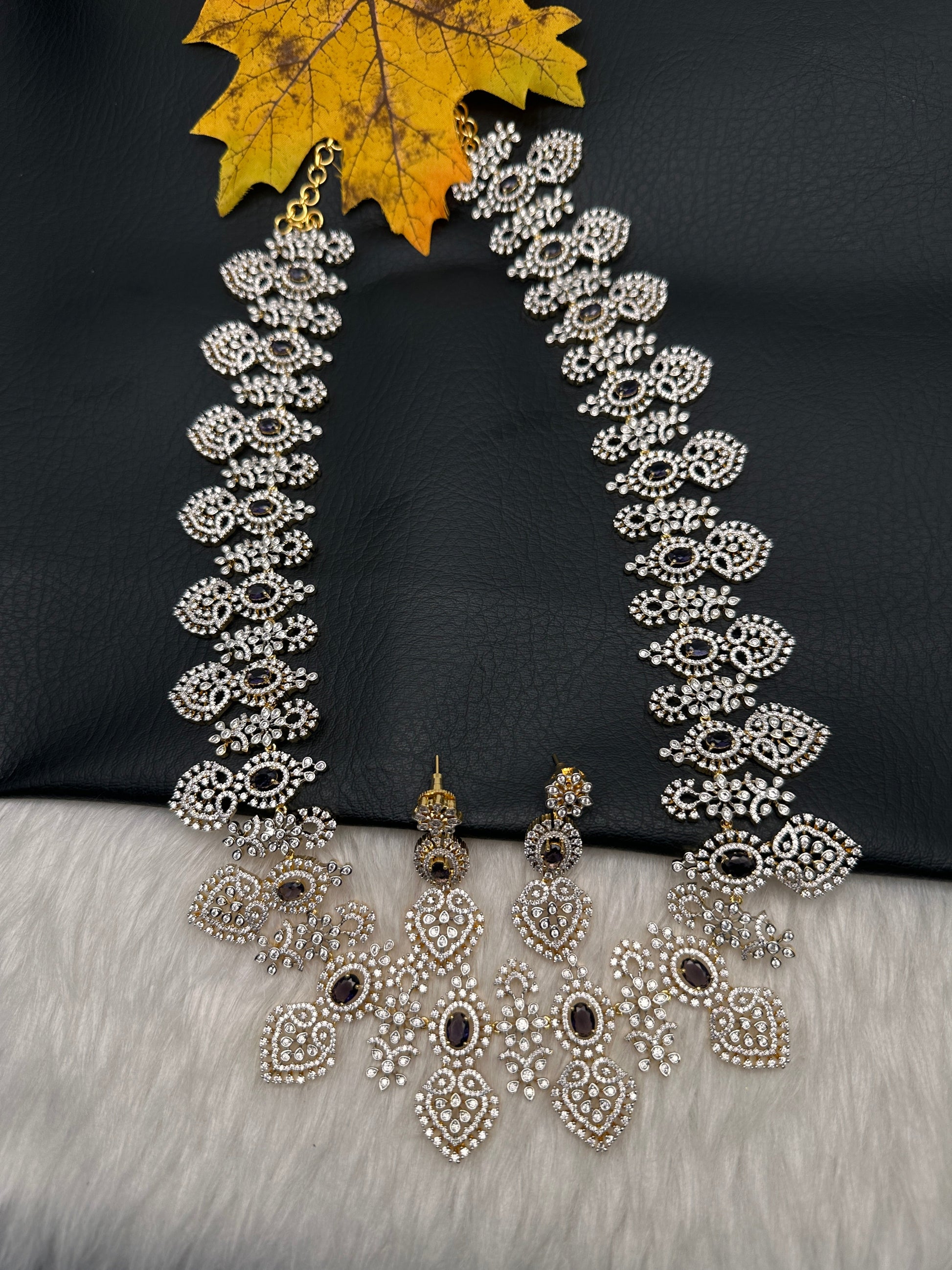 AD Long Diamond Finish Necklace - Purple