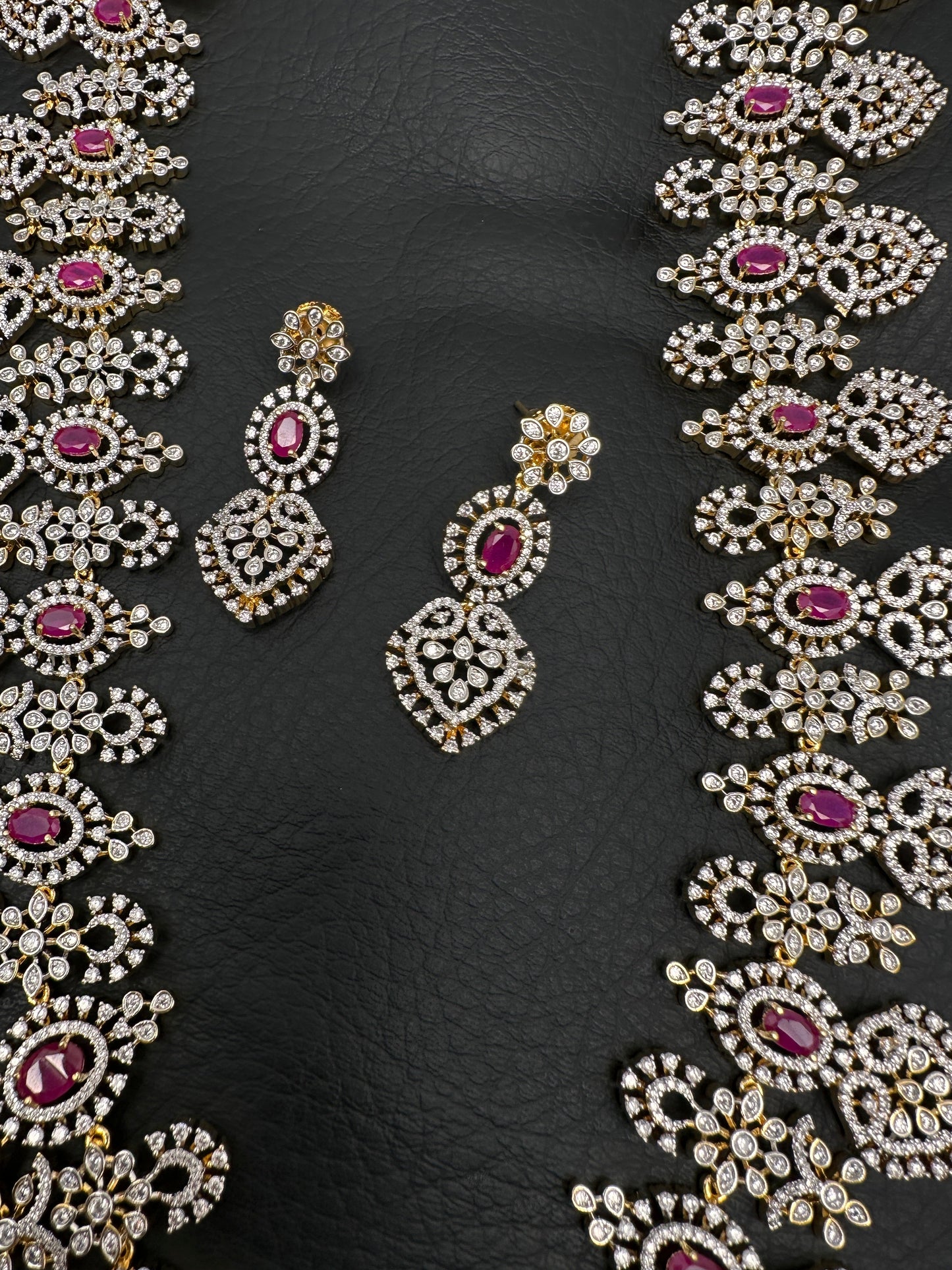 AD Long Diamond Finish Necklace - Red