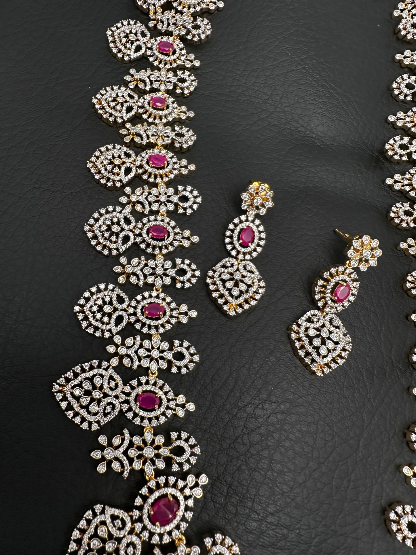 AD Long Diamond Finish Necklace - Red